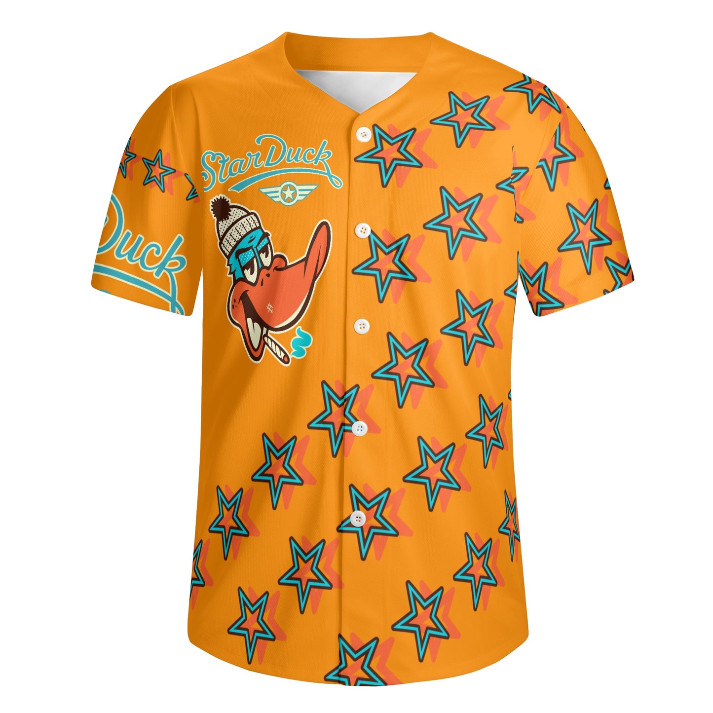 Star Duck S.O.S Edition Mens Orange Short Sleeve Baseball Jersey