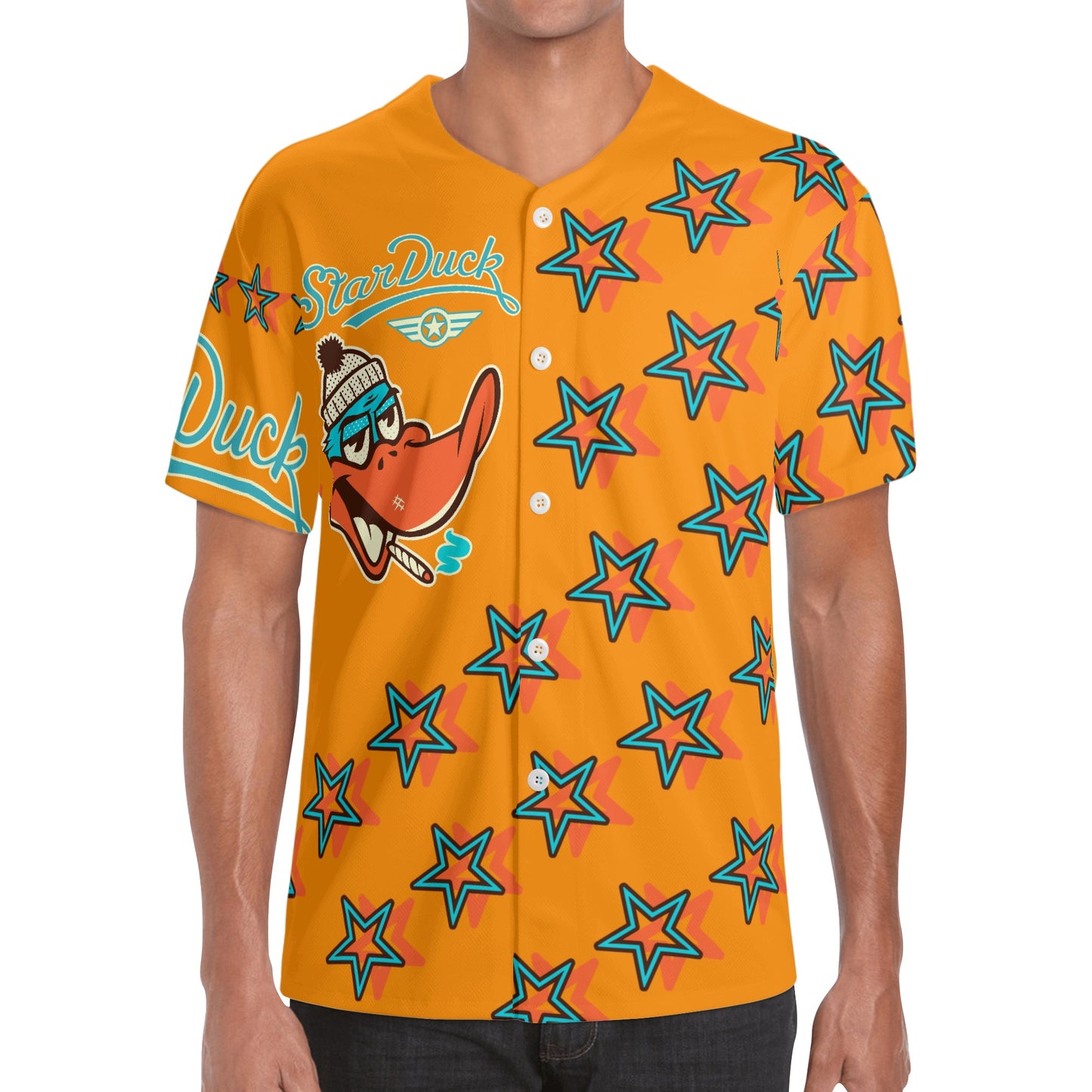 Star Duck S.O.S Edition Mens Orange Short Sleeve Baseball Jersey