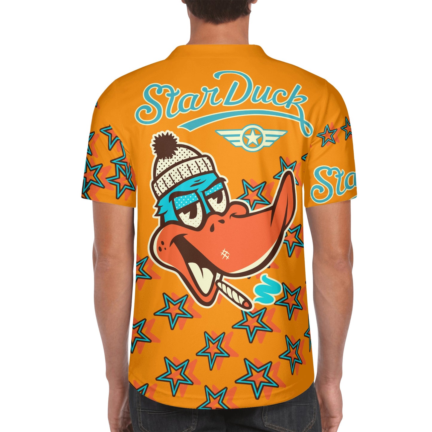 Star Duck S.O.S Edition Mens Orange Short Sleeve Baseball Jersey