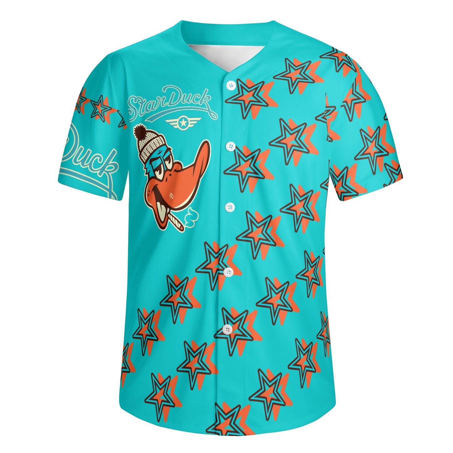 Star Duck S.O.S Edition Mens Turquoise Short Sleeve Baseball Jersey