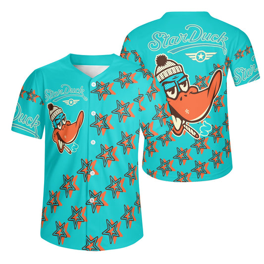 Star Duck S.O.S Edition Mens Turquoise Short Sleeve Baseball Jersey