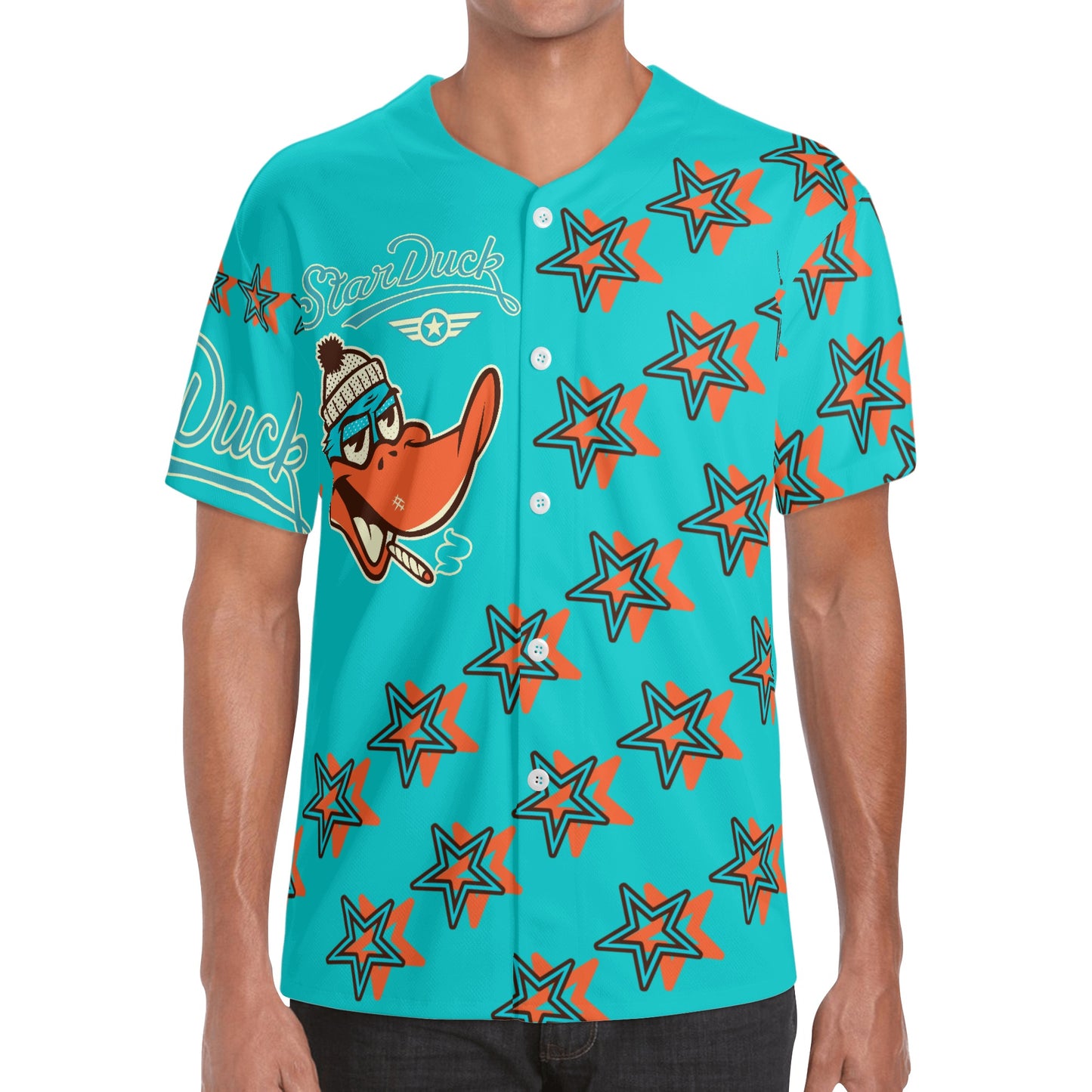 Star Duck S.O.S Edition Mens Turquoise Short Sleeve Baseball Jersey