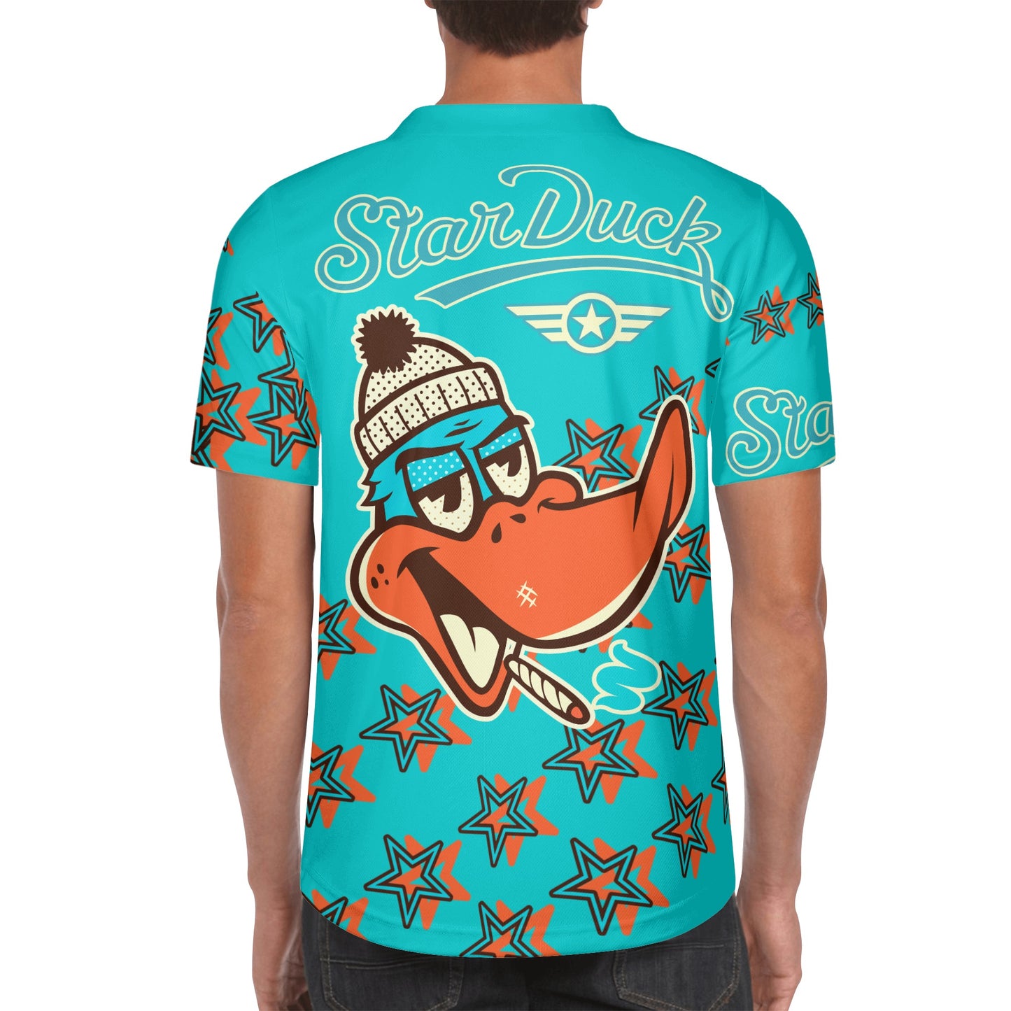 Star Duck S.O.S Edition Mens Turquoise Short Sleeve Baseball Jersey