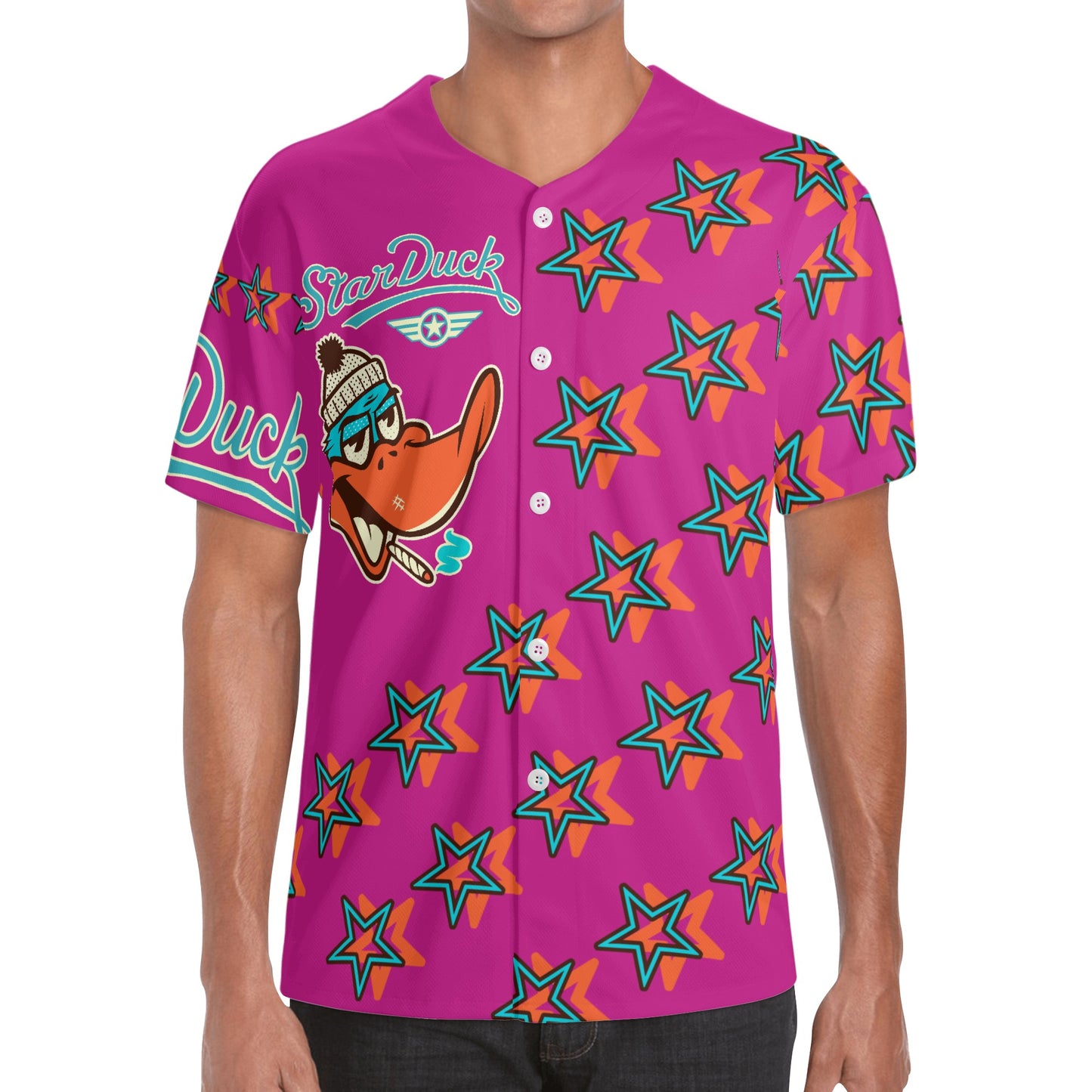 Star Duck S.O.S Edition Mens Purple Short Sleeve Baseball Jersey