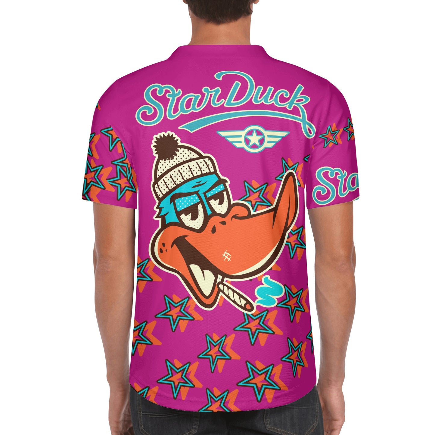 Star Duck S.O.S Edition Mens Purple Short Sleeve Baseball Jersey