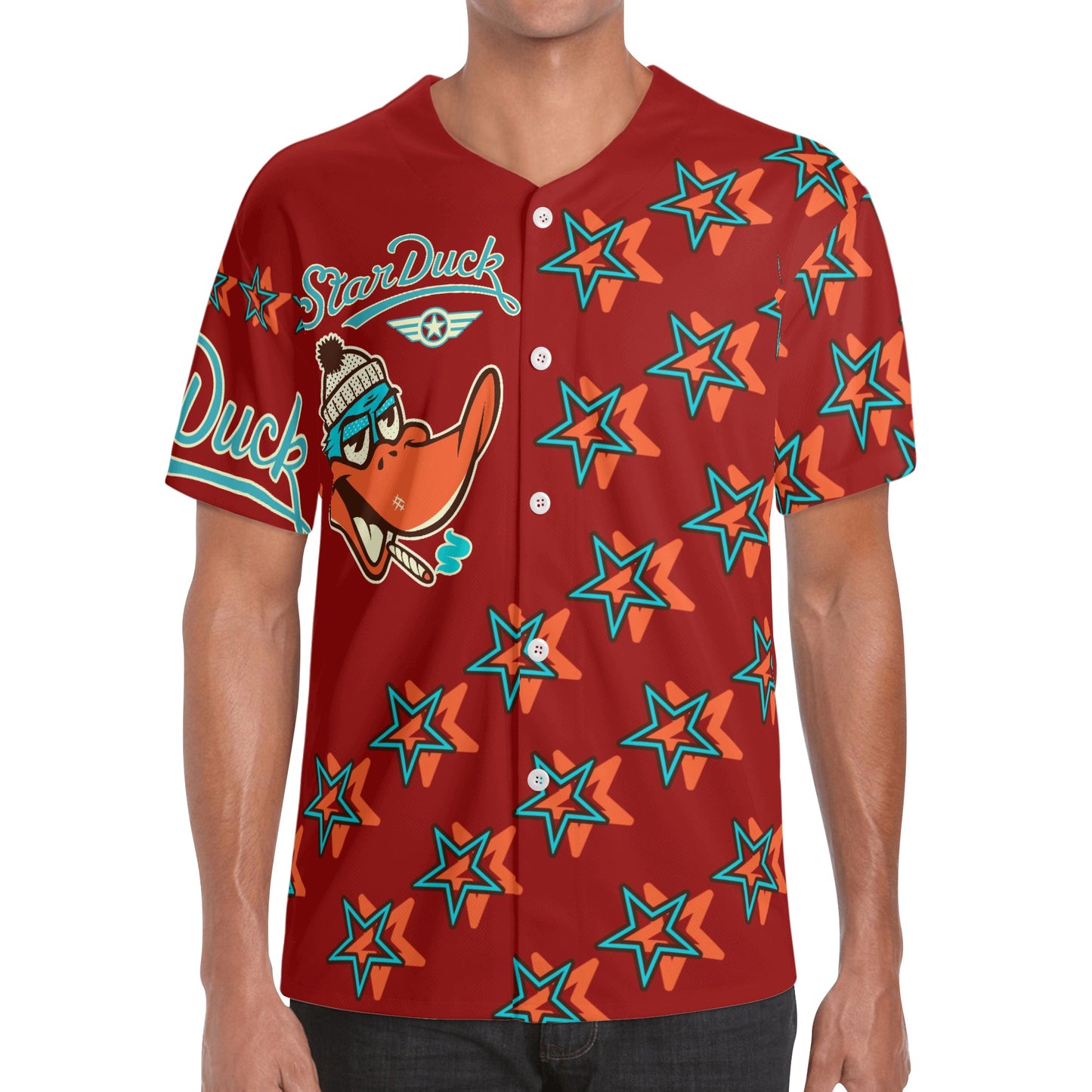 Star Duck S.O.S Edition Mens Maroon Short Sleeve Baseball Jersey