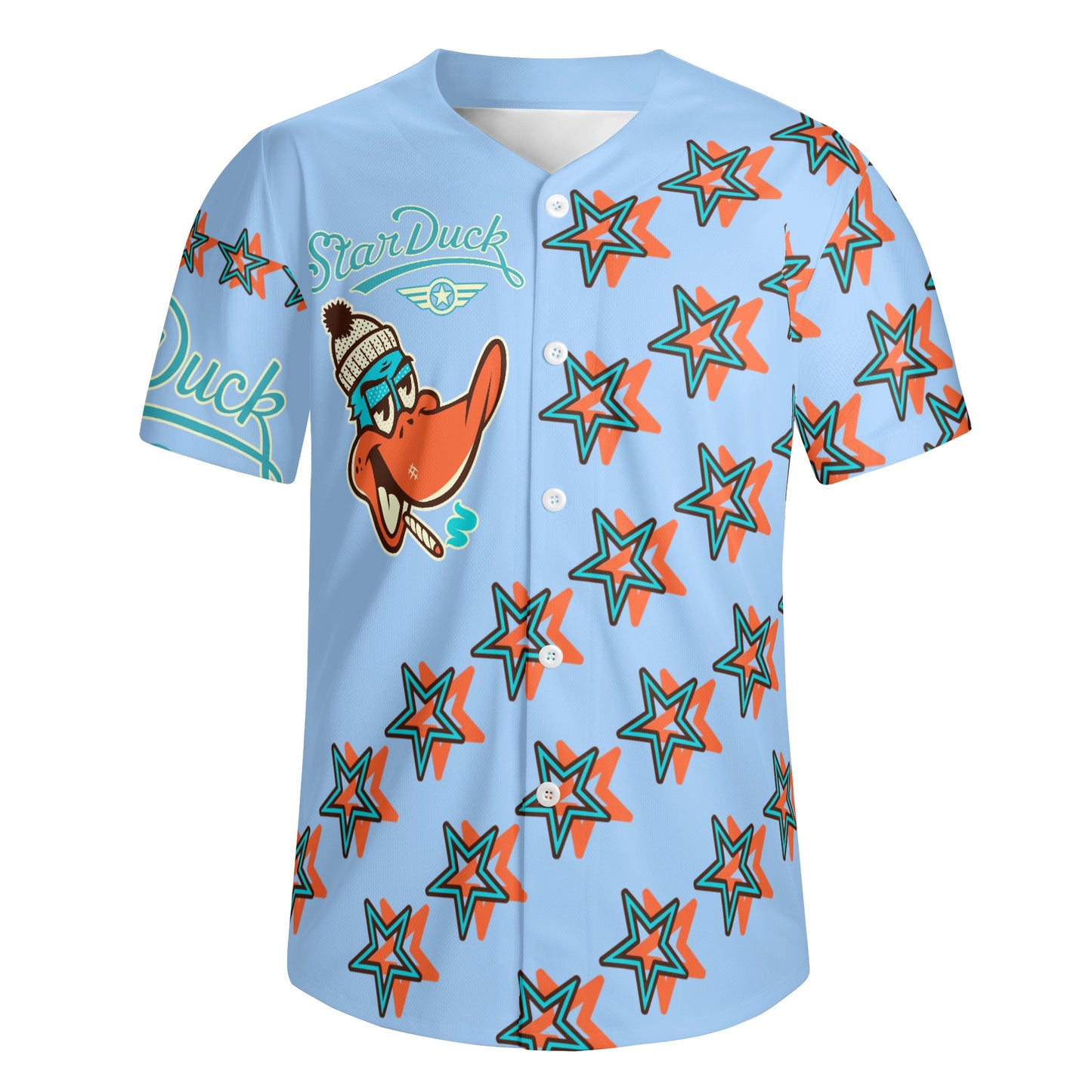 Star Duck S.O.S Edition Mens Sky Blue Short Sleeve Baseball Jersey