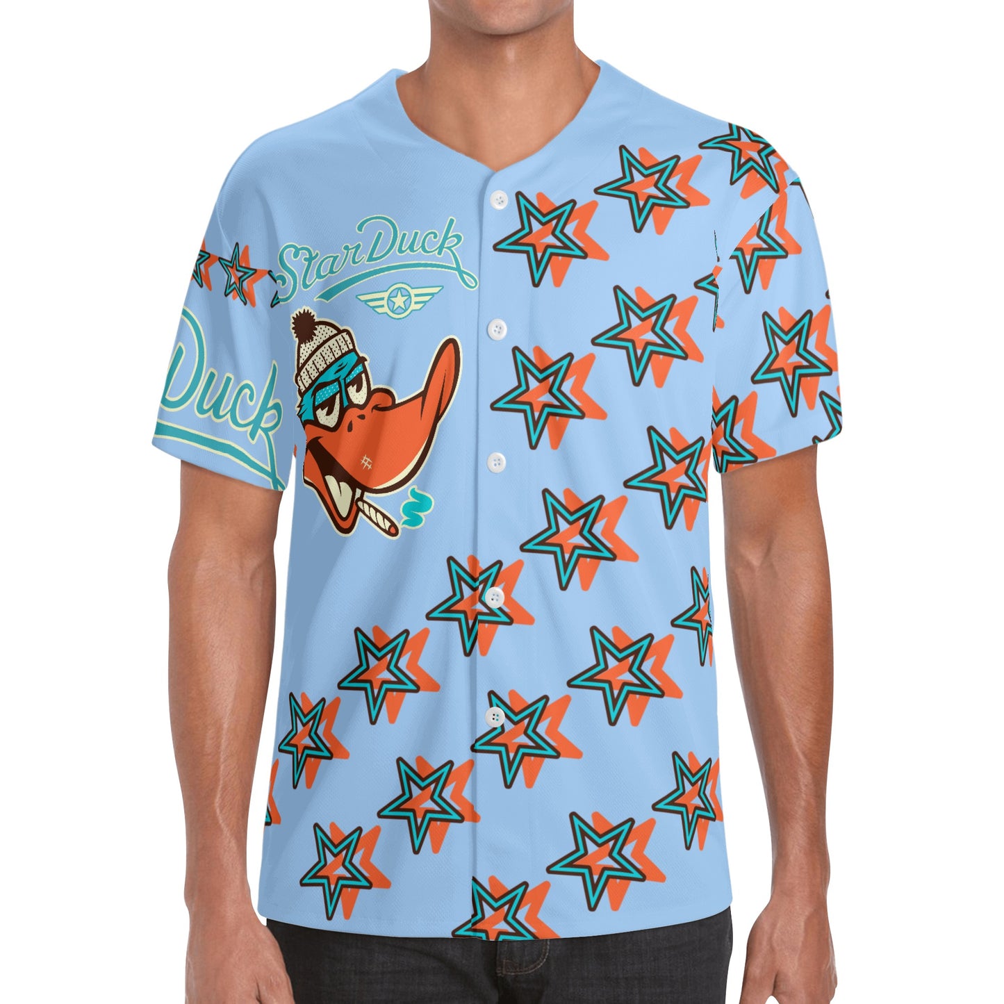 Star Duck S.O.S Edition Mens Sky Blue Short Sleeve Baseball Jersey