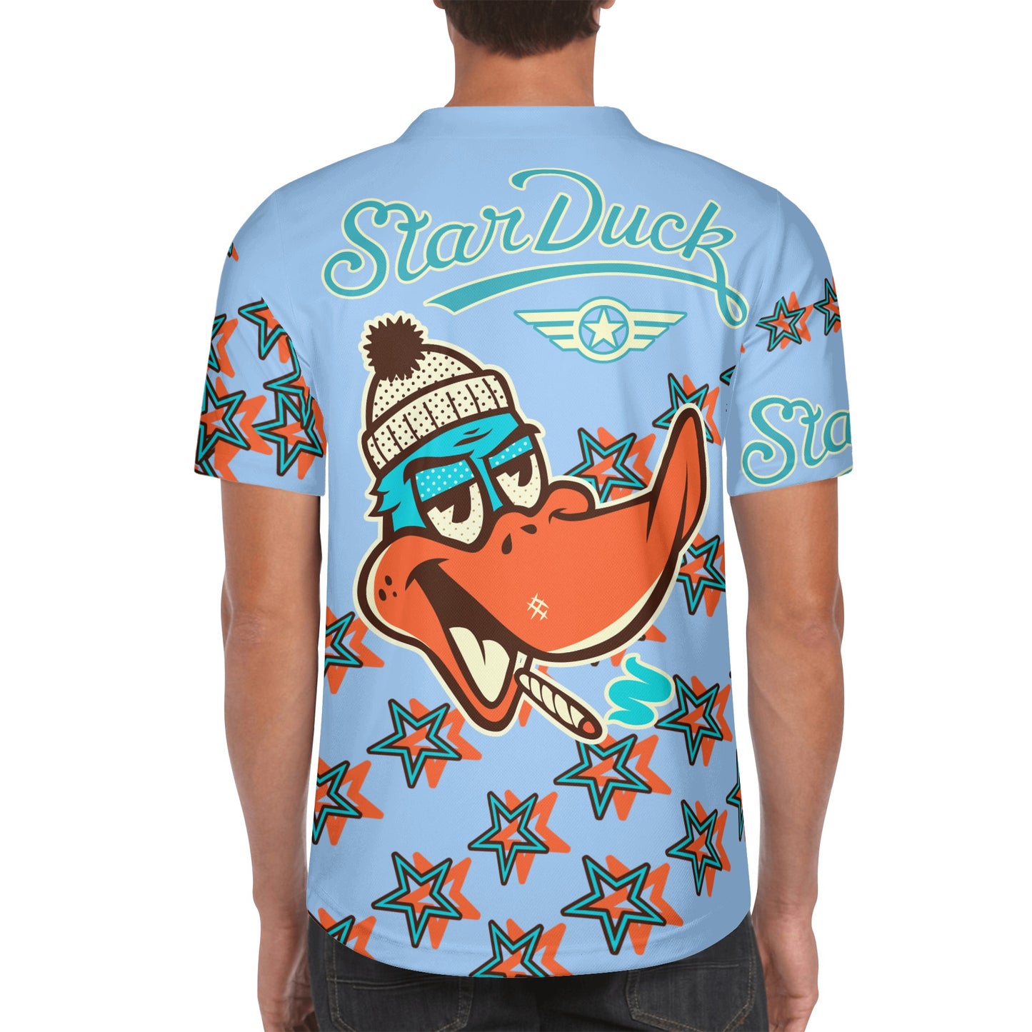 Star Duck S.O.S Edition Mens Sky Blue Short Sleeve Baseball Jersey