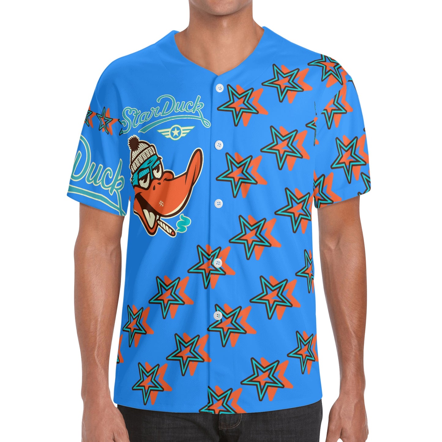 Star Duck S.O.S Edition Mens Sky Blue Short Sleeve Baseball Jersey