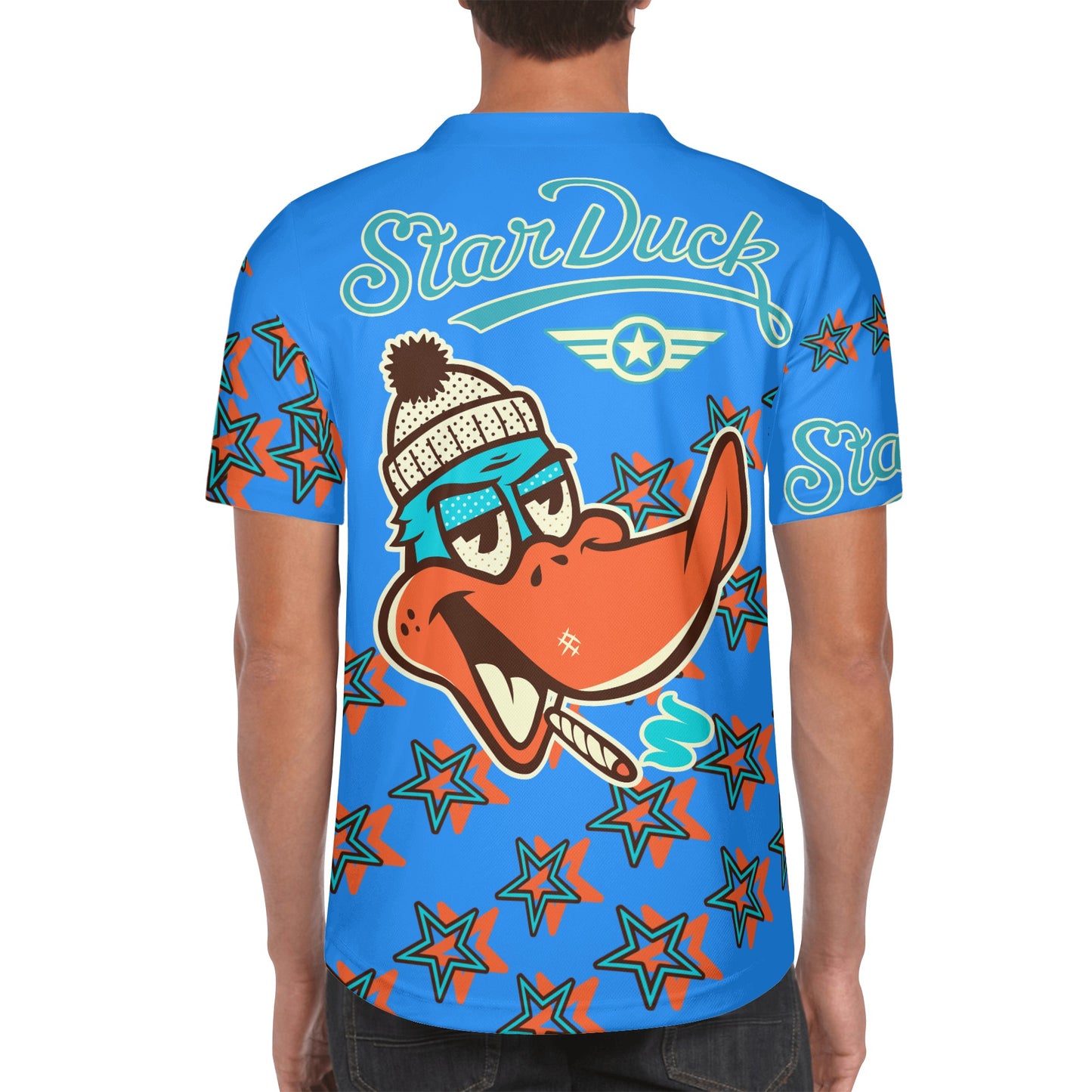 Star Duck S.O.S Edition Mens Sky Blue Short Sleeve Baseball Jersey