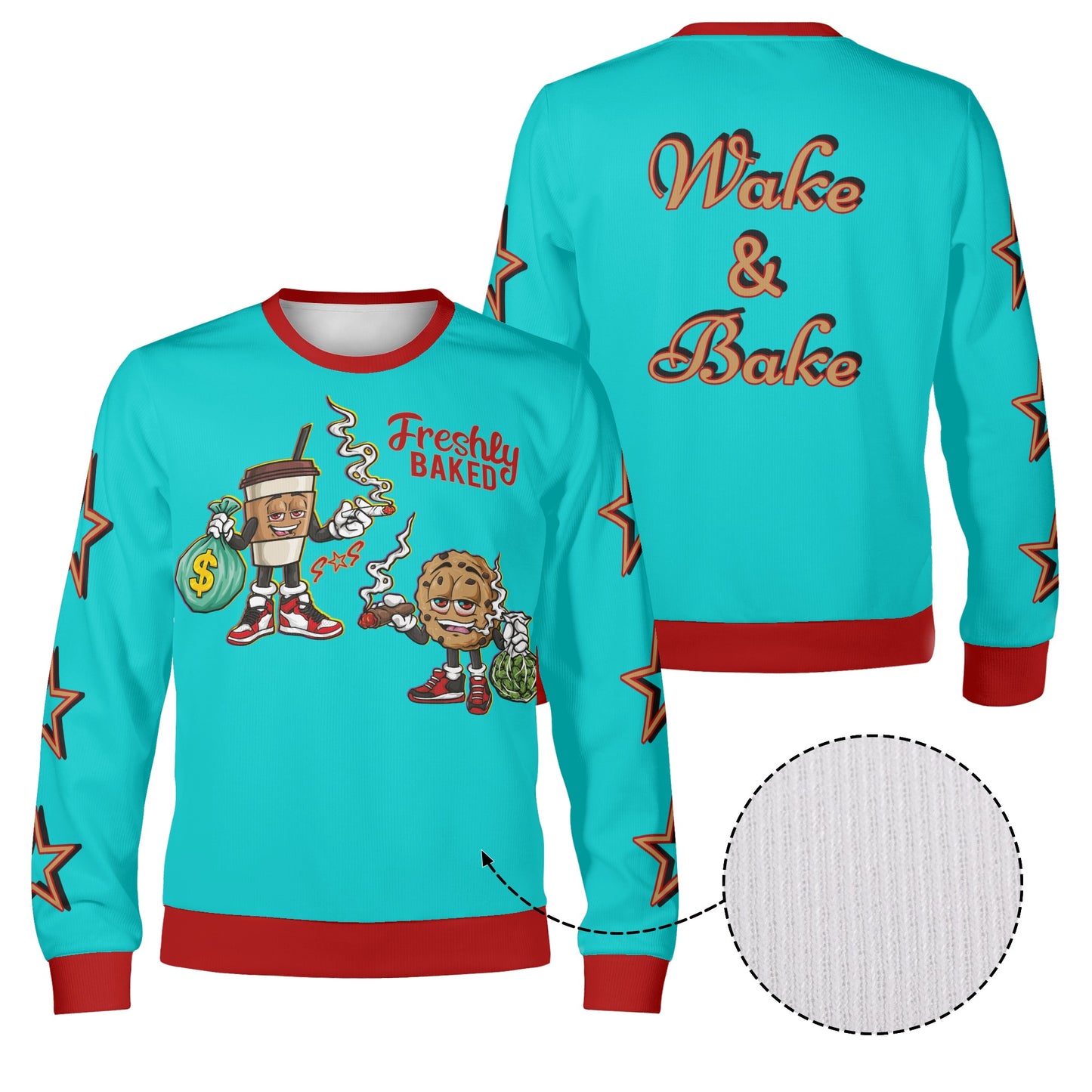 Freshly Baked 4/20 S.O.S Edition Turquoise/Maroon Adult Crewneck Sweatshirt