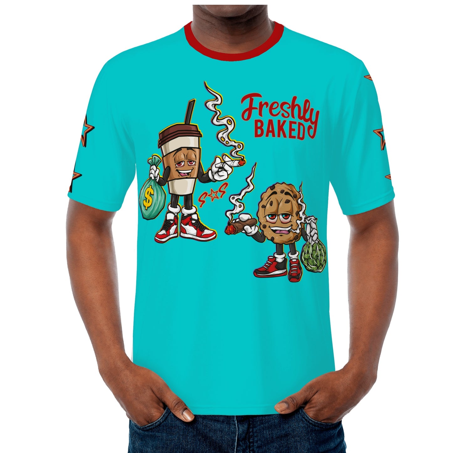 Freshly Baked 4/20 S.O.S Edition Mens Turquoise/Maroon T-shirts