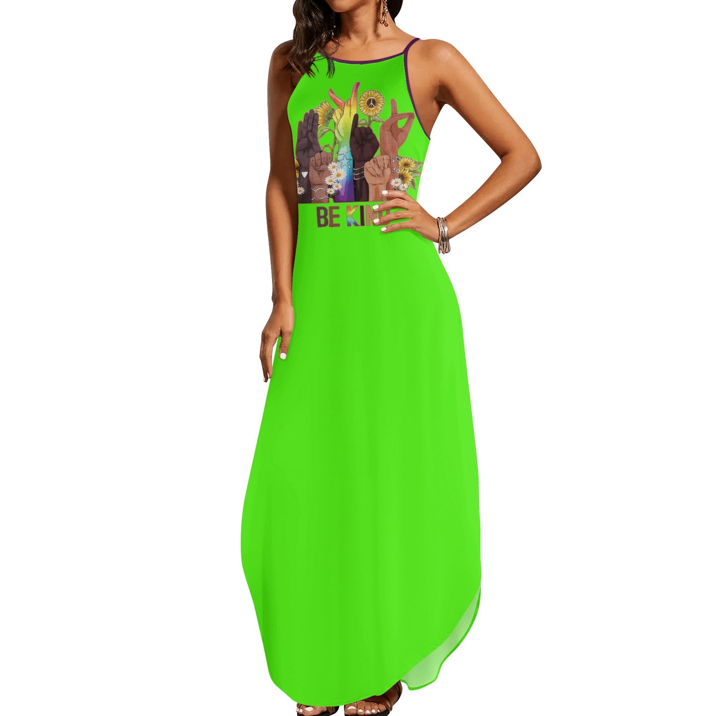 Be Kind (Pride Edition) Womens Goo Green Sleeveless Evening Dress