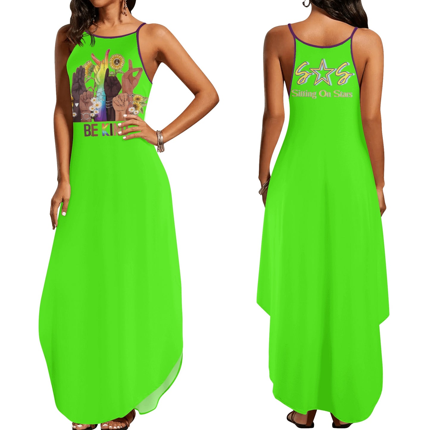 Be Kind (Pride Edition) Womens Goo Green Sleeveless Evening Dress