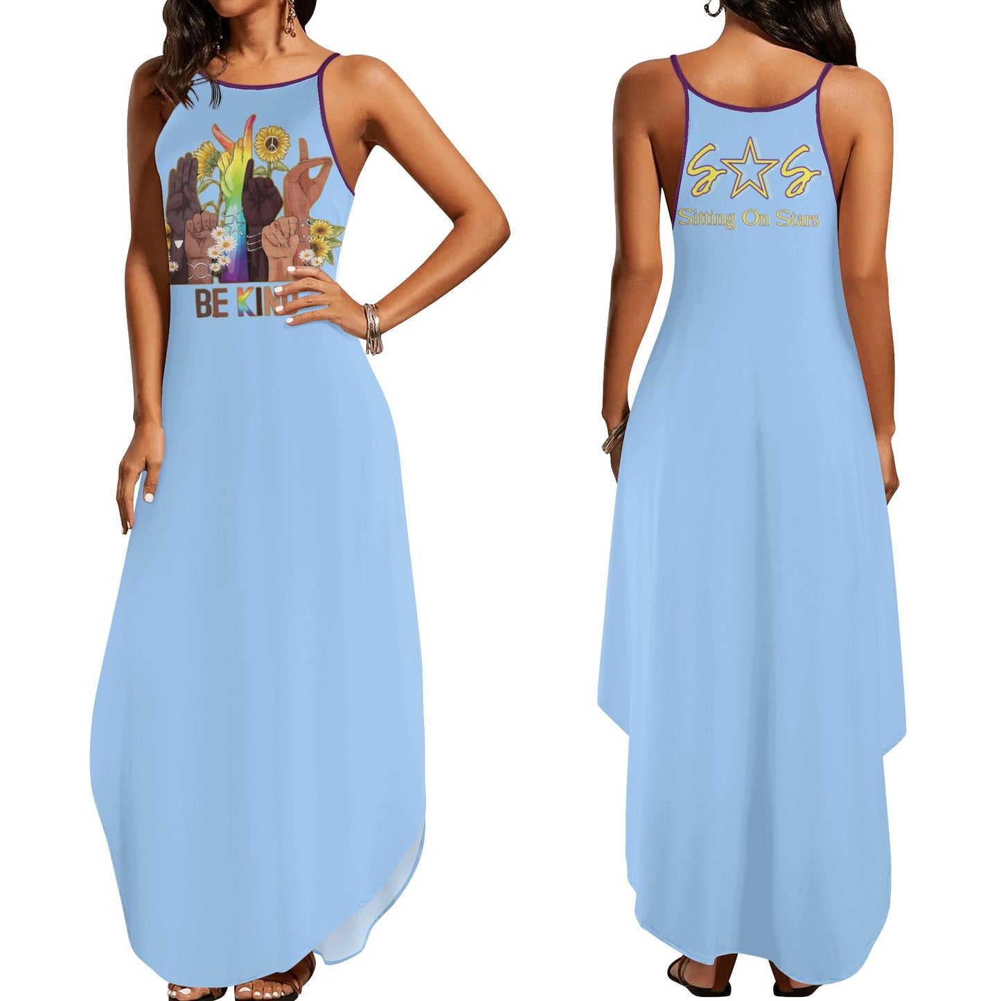 Be Kind (Pride Edition) Womens Sky Blue Sleeveless Evening Dress