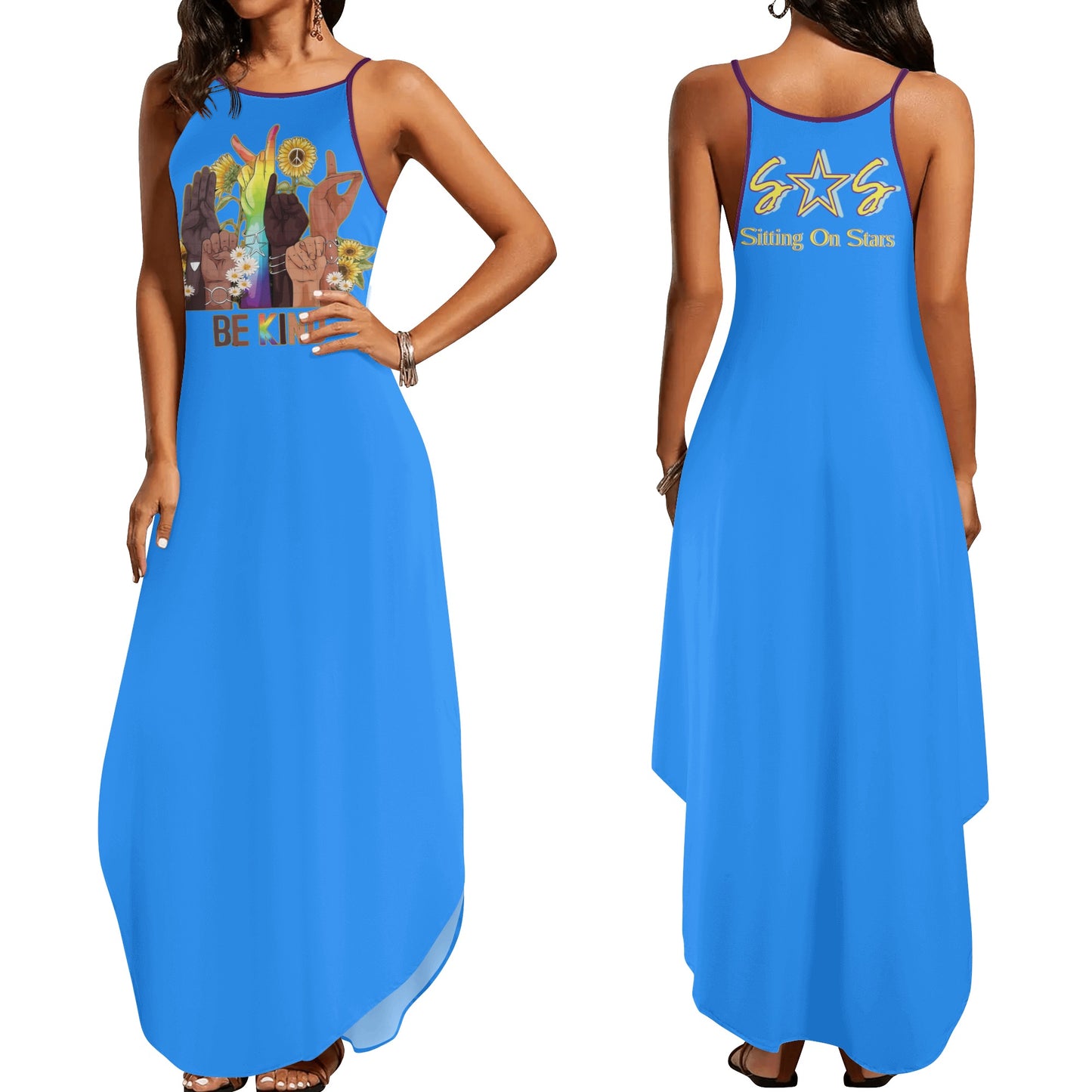 Be Kind (Pride Edition) Womens Blue Sleeveless Evening Dress