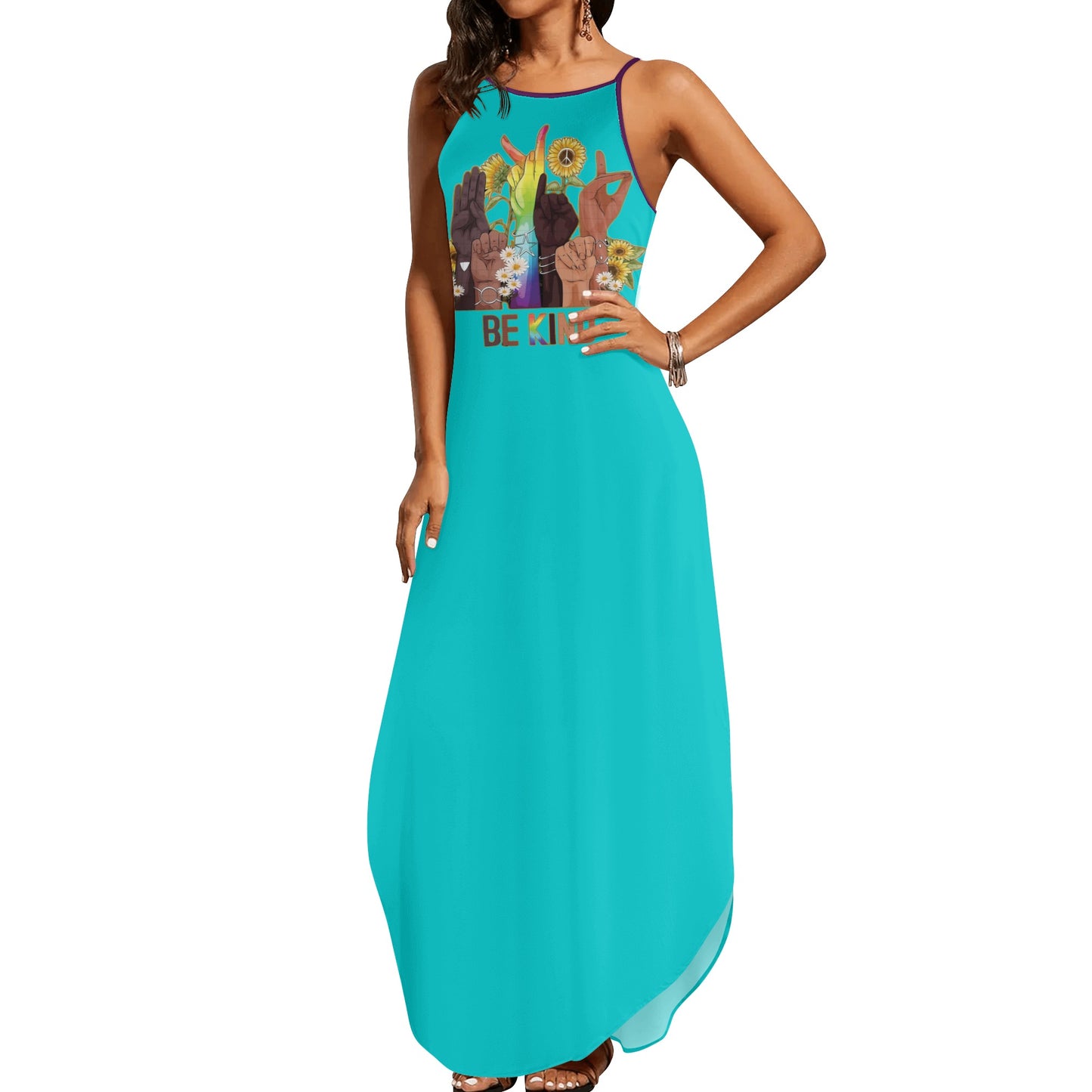 Be Kind (Pride Edition) Womens Turquoise Sleeveless Evening Dress