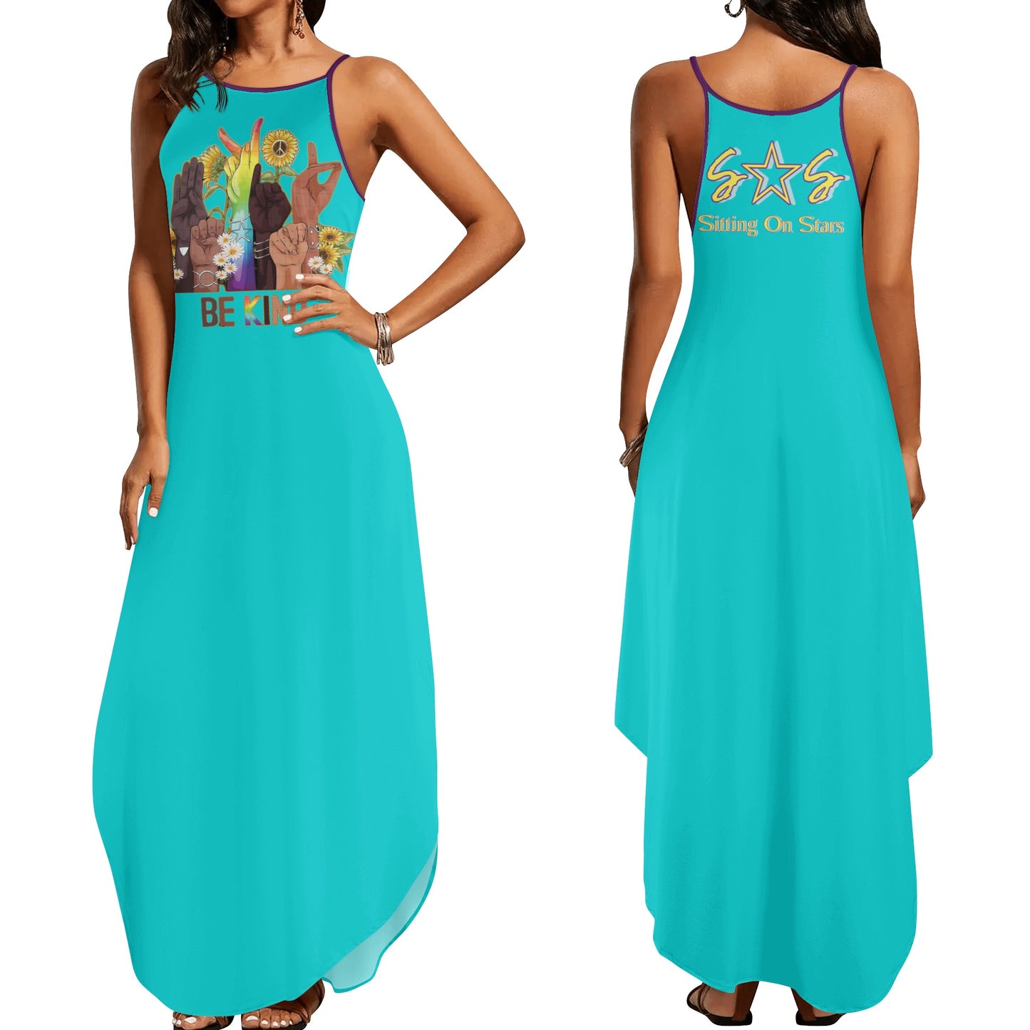 Be Kind (Pride Edition) Womens Turquoise Sleeveless Evening Dress