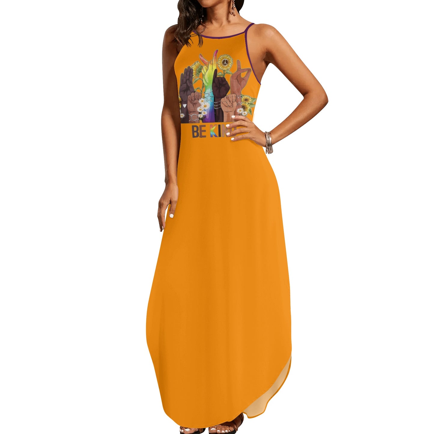 Be Kind (Pride Edition) Womens Orange Sleeveless Evening Dress