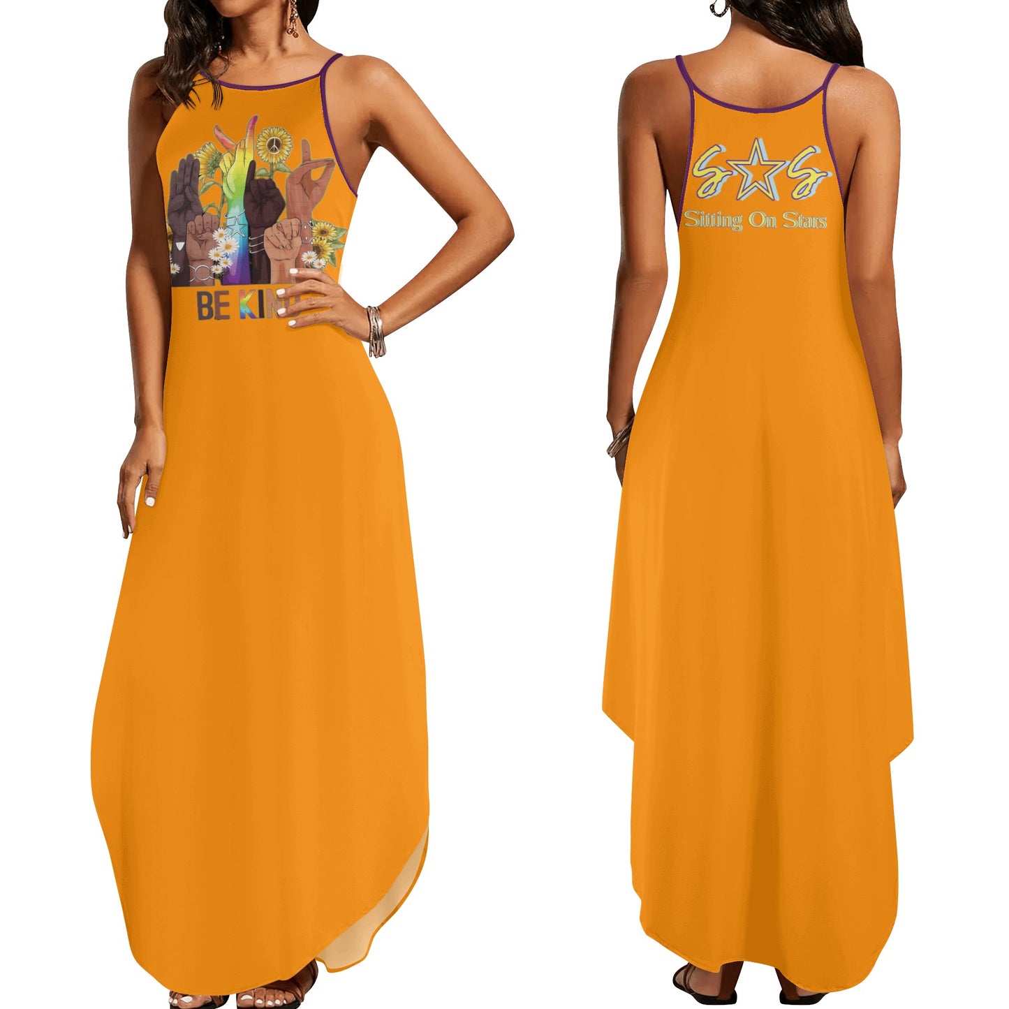 Be Kind (Pride Edition) Womens Orange Sleeveless Evening Dress