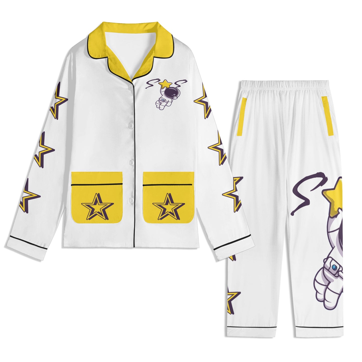 Space Man 23 Children White/Gold Long Sleeve Nightwear Pajama Set