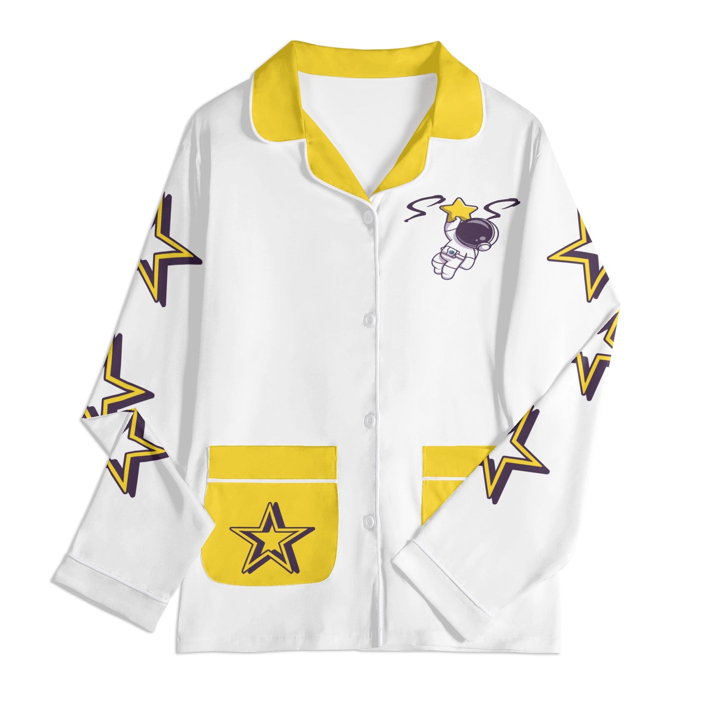 Space Man 23 Children White/Gold Long Sleeve Nightwear Pajama Set