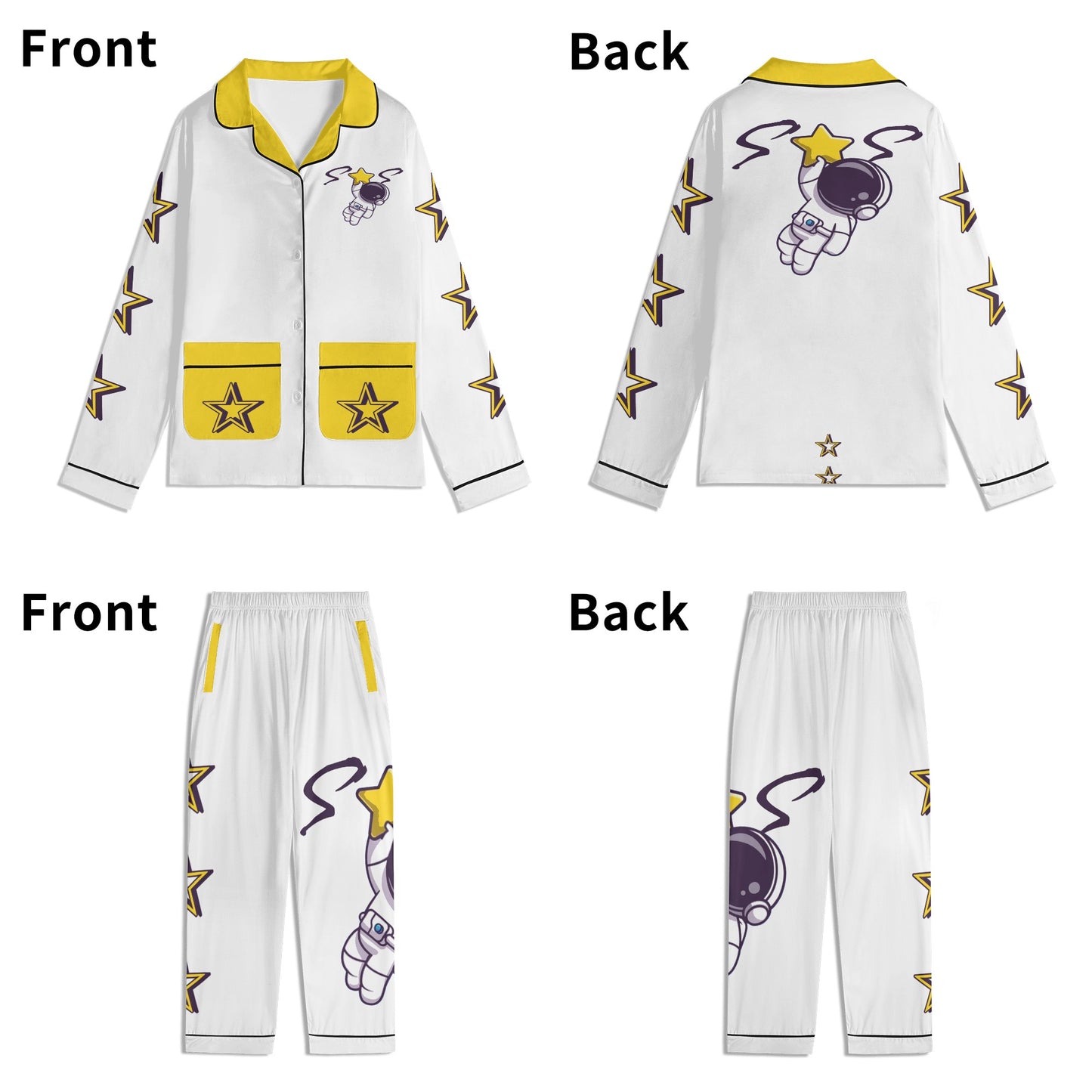 Space Man 23 Children White/Gold Long Sleeve Nightwear Pajama Set