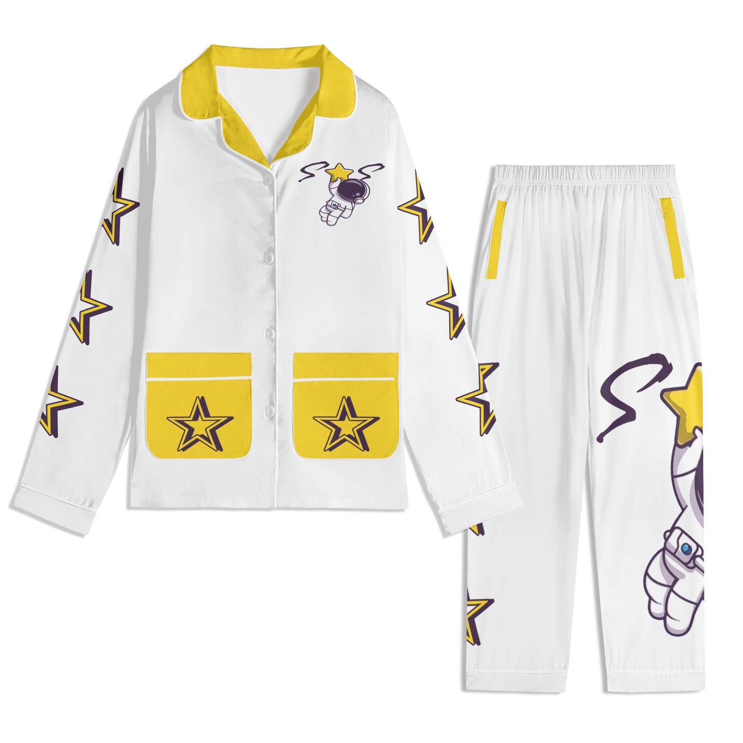 Space Man 23 Children White/Gold Long Sleeve Nightwear Pajama Set