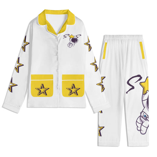 Space Man 23 Children White/Gold Long Sleeve Nightwear Pajama Set