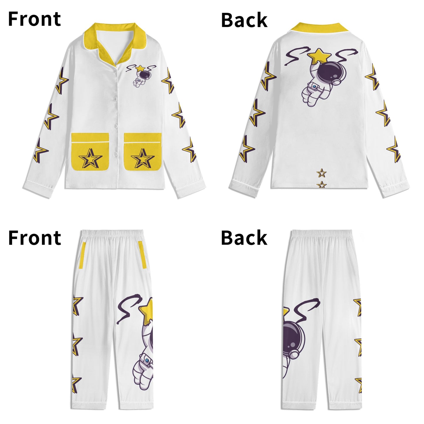 Space Man 23 Children White/Gold Long Sleeve Nightwear Pajama Set