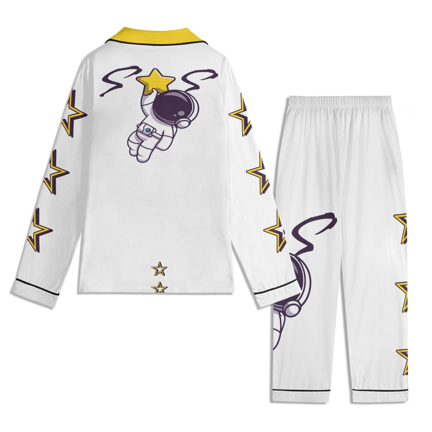 Space Man 23 Children White/Gold Long Sleeve Nightwear Pajama Set