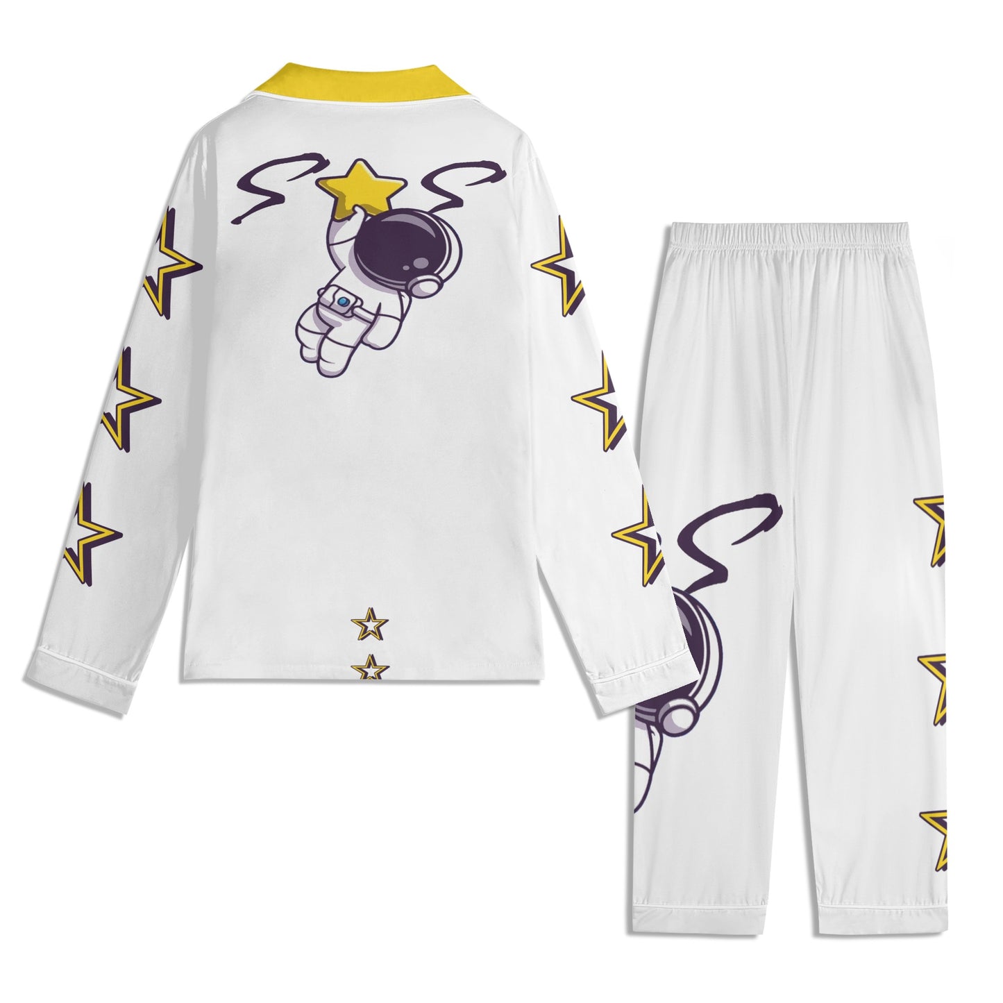 Space Man 23 Children White/Gold Long Sleeve Nightwear Pajama Set