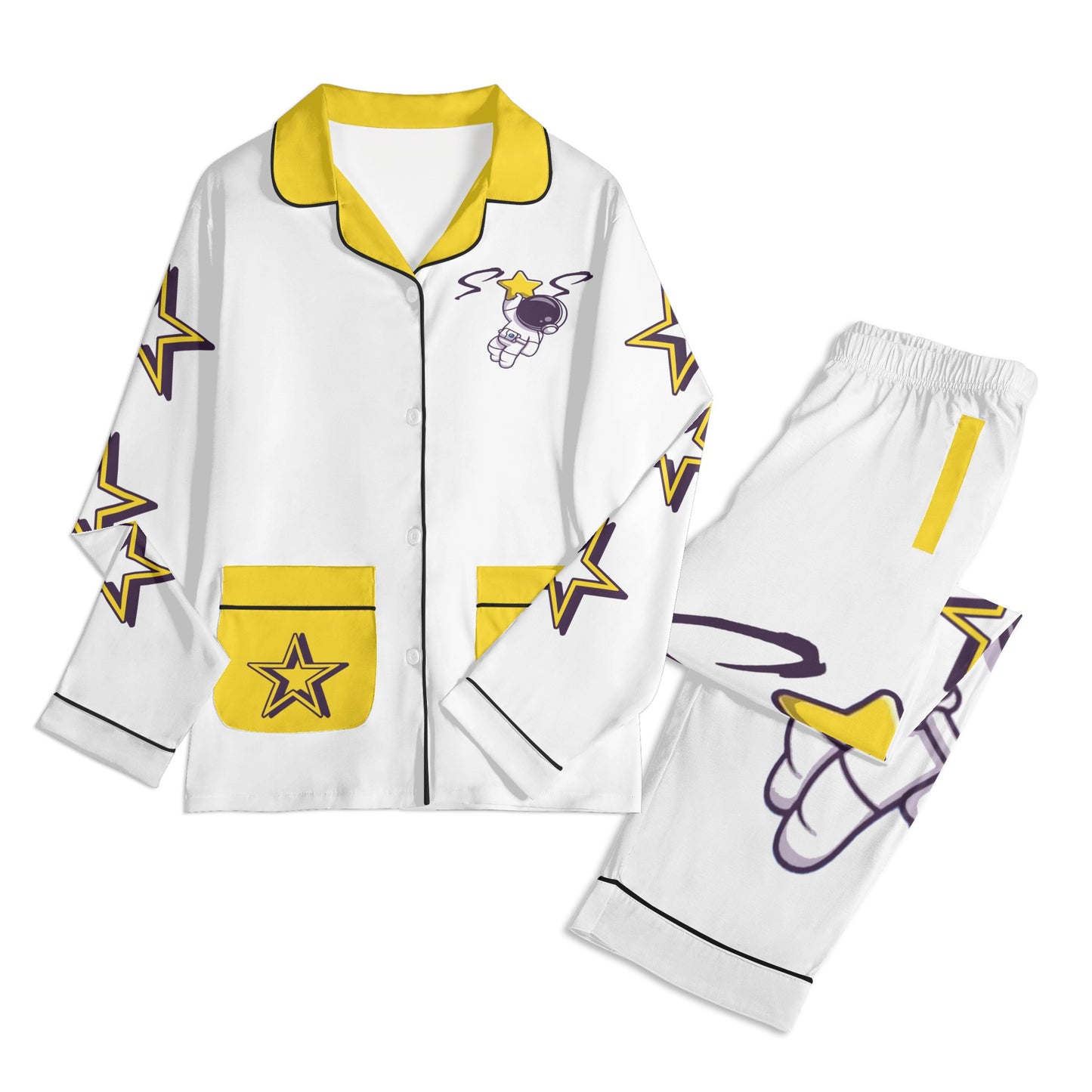 Space Man 23 Children White/Gold Long Sleeve Nightwear Pajama Set