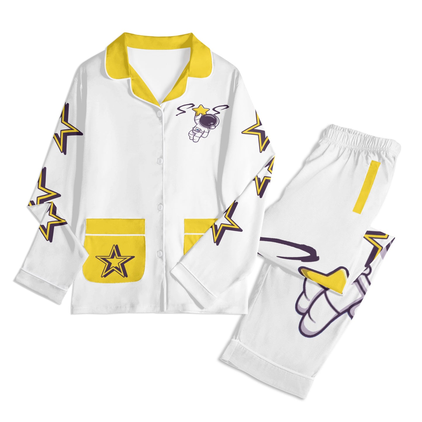 Space Man 23 Children White/Gold Long Sleeve Nightwear Pajama Set