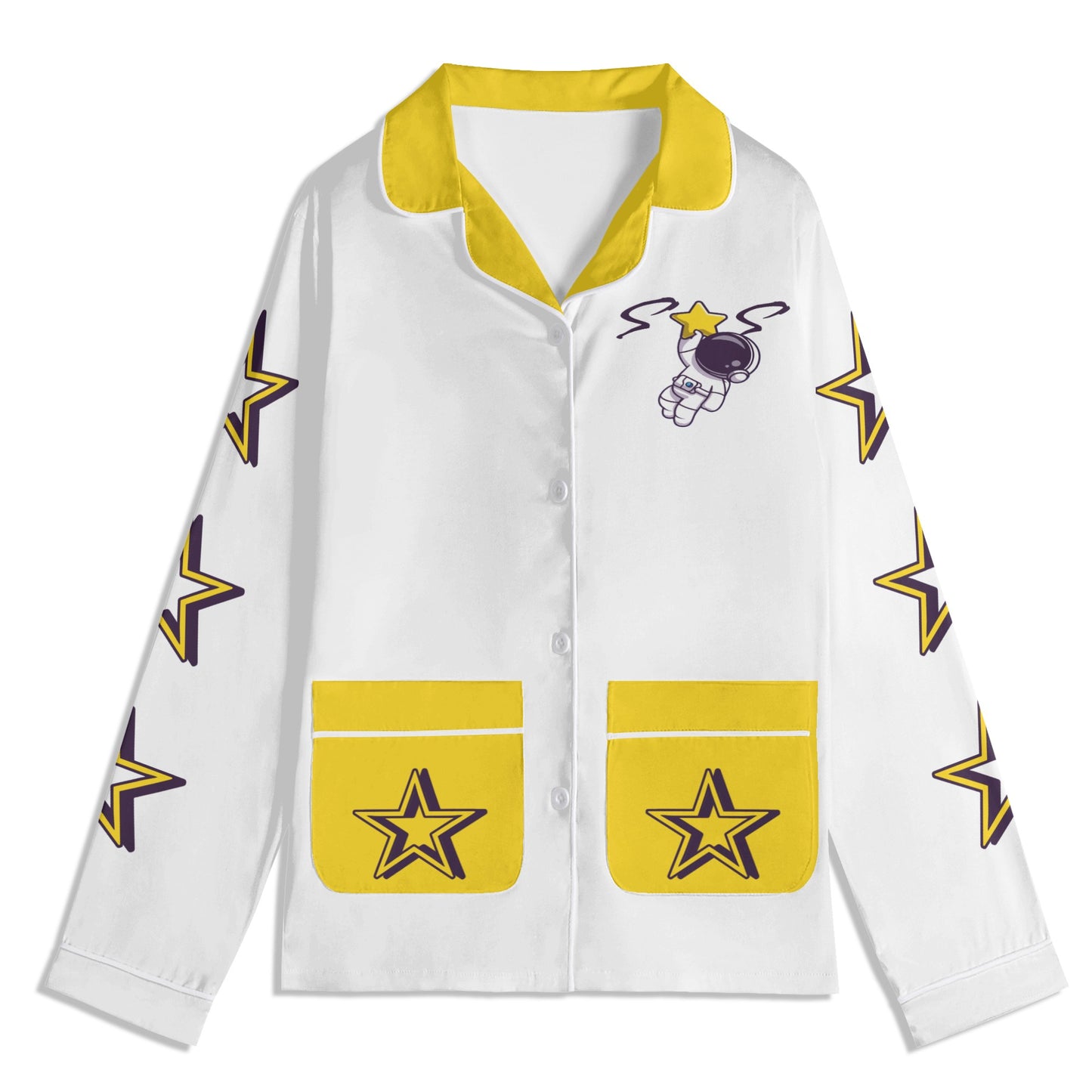 Space Man 23 Children White/Gold Long Sleeve Nightwear Pajama Set