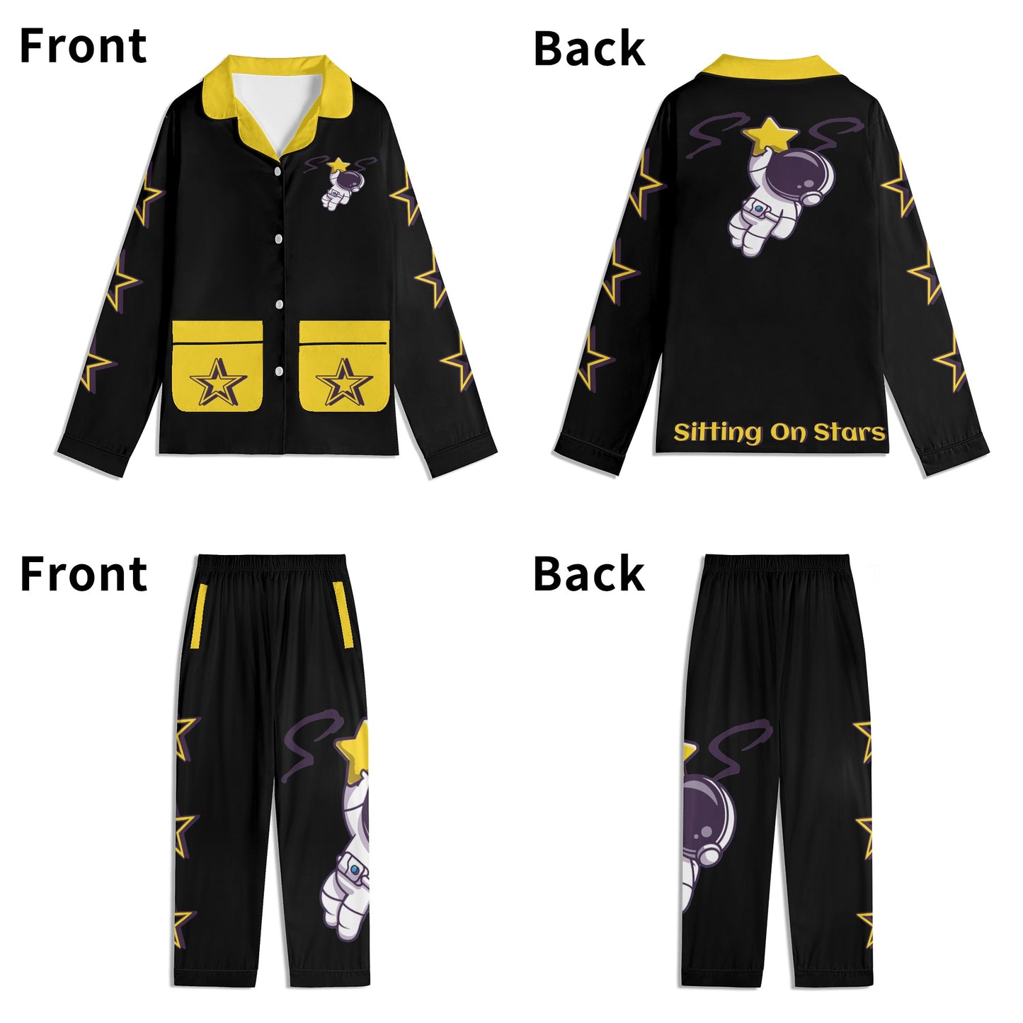 Space Man 23 Children Black/Gold Long Sleeve Nightwear Pajama Set