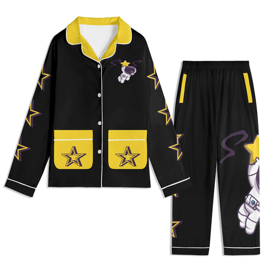 Space Man 23 Children Black/Gold Long Sleeve Nightwear Pajama Set