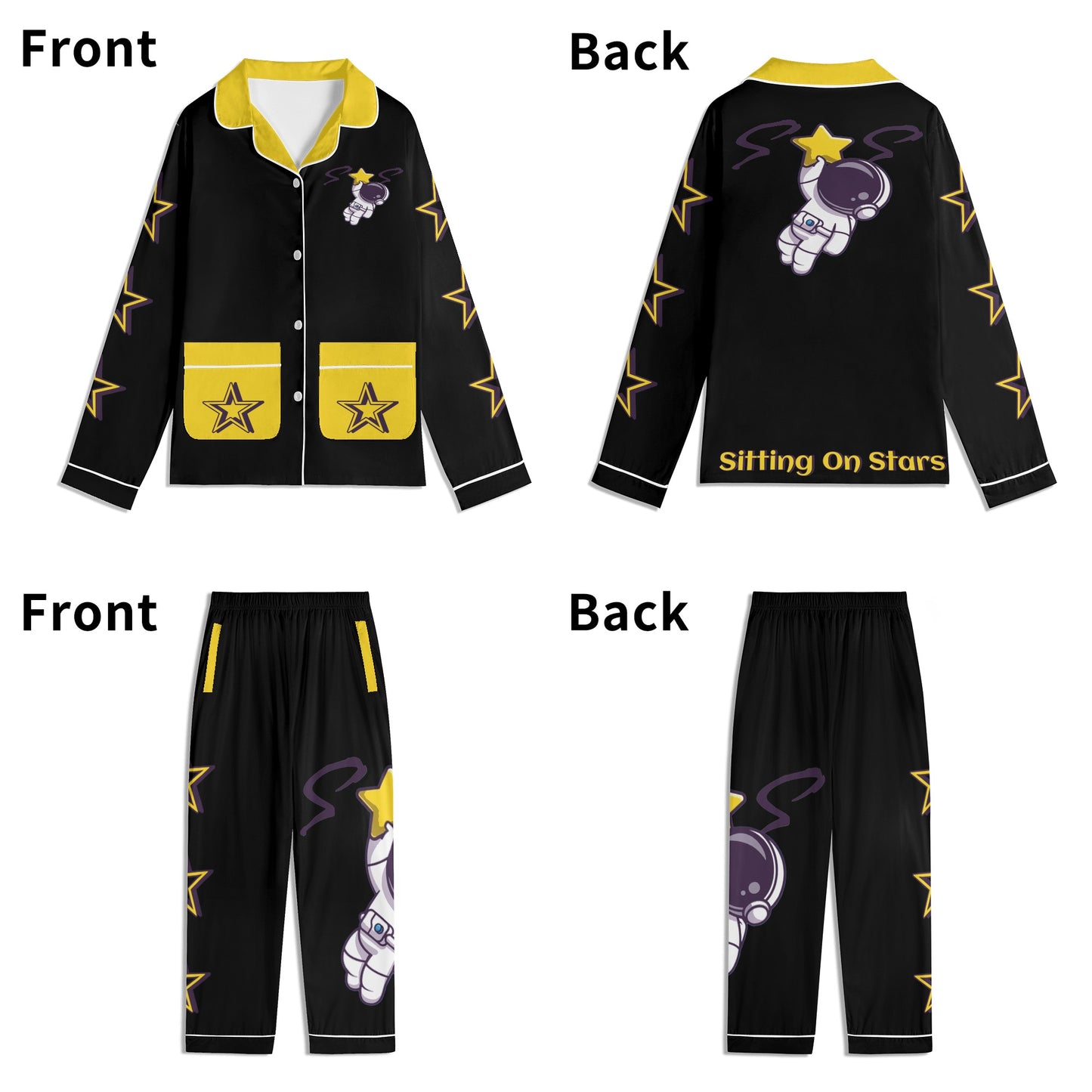 Space Man 23 Children Black/Gold Long Sleeve Nightwear Pajama Set