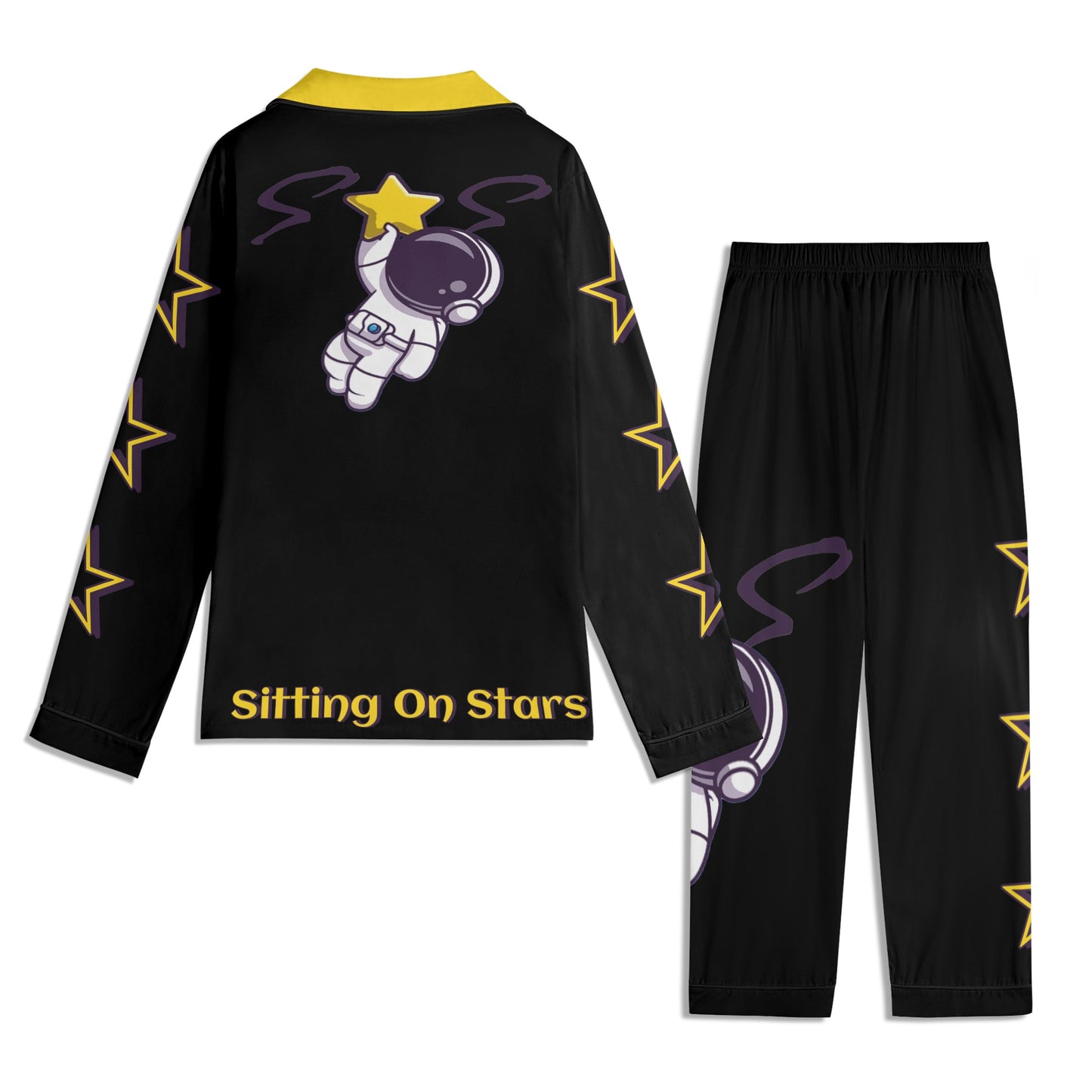 Space Man 23 Children Black/Gold Long Sleeve Nightwear Pajama Set