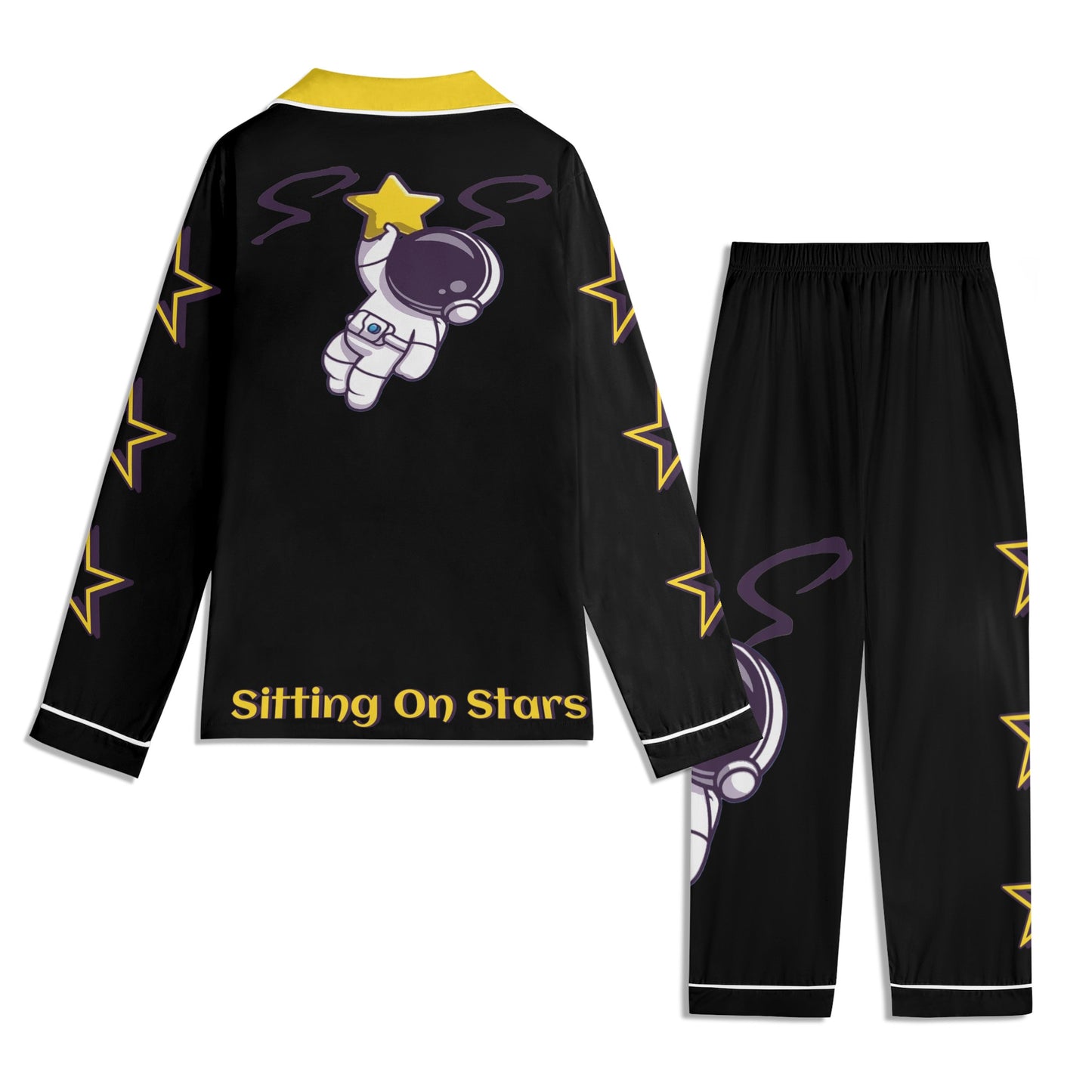 Space Man 23 Children Black/Gold Long Sleeve Nightwear Pajama Set