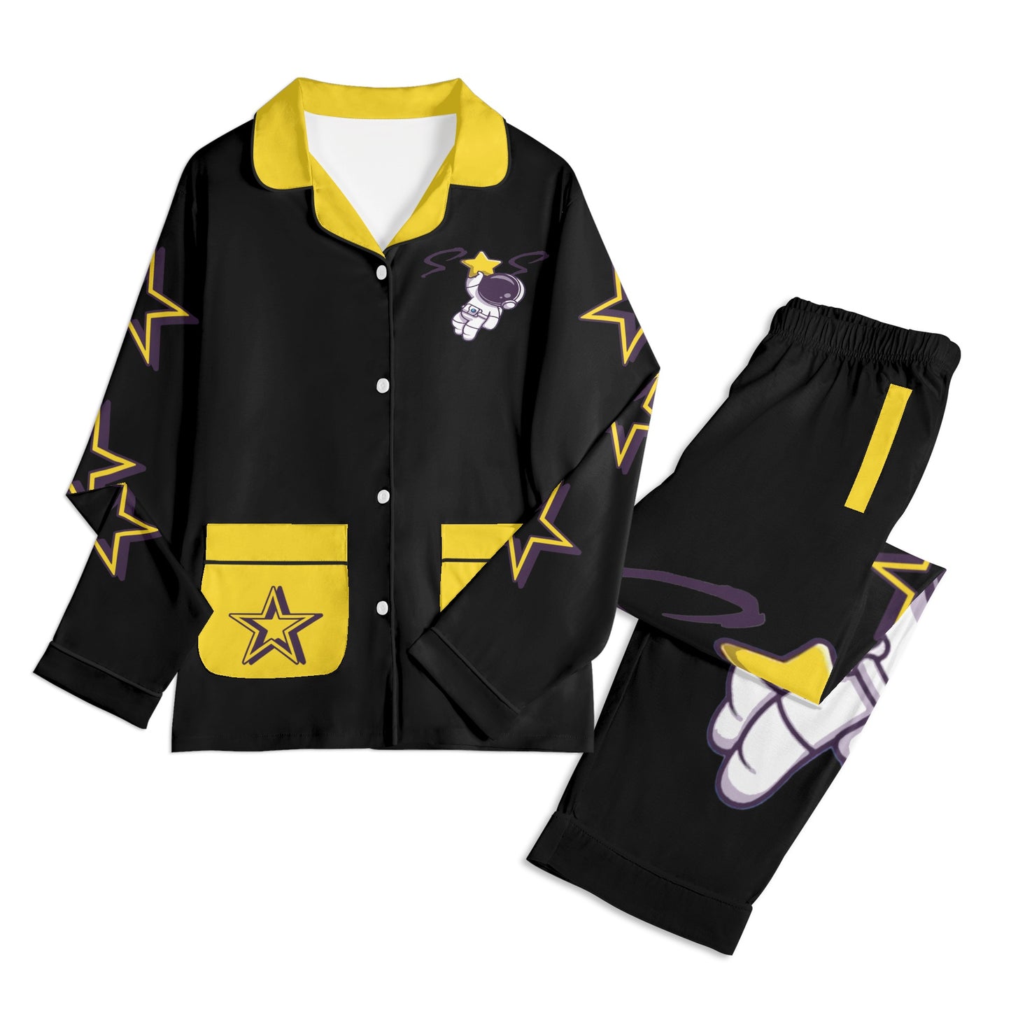 Space Man 23 Children Black/Gold Long Sleeve Nightwear Pajama Set