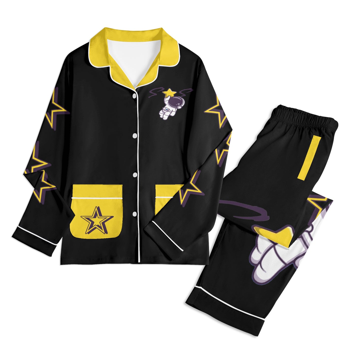 Space Man 23 Children Black/Gold Long Sleeve Nightwear Pajama Set