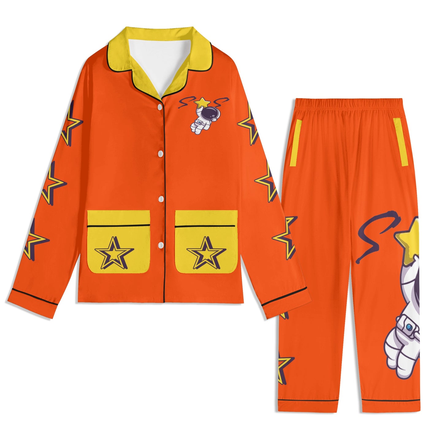 Space Man 23 Children DarkOrange/Gold Long Sleeve Nightwear Pajama Set