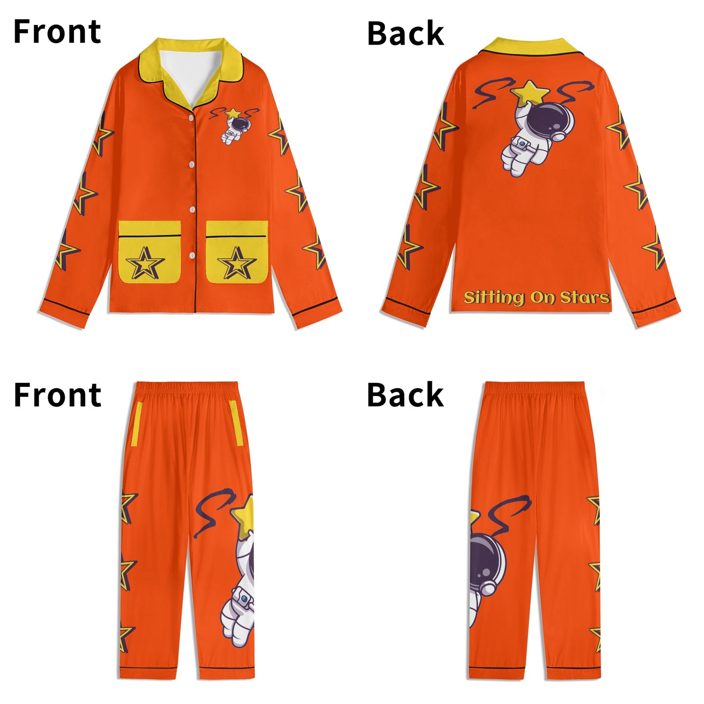 Space Man 23 Children DarkOrange/Gold Long Sleeve Nightwear Pajama Set