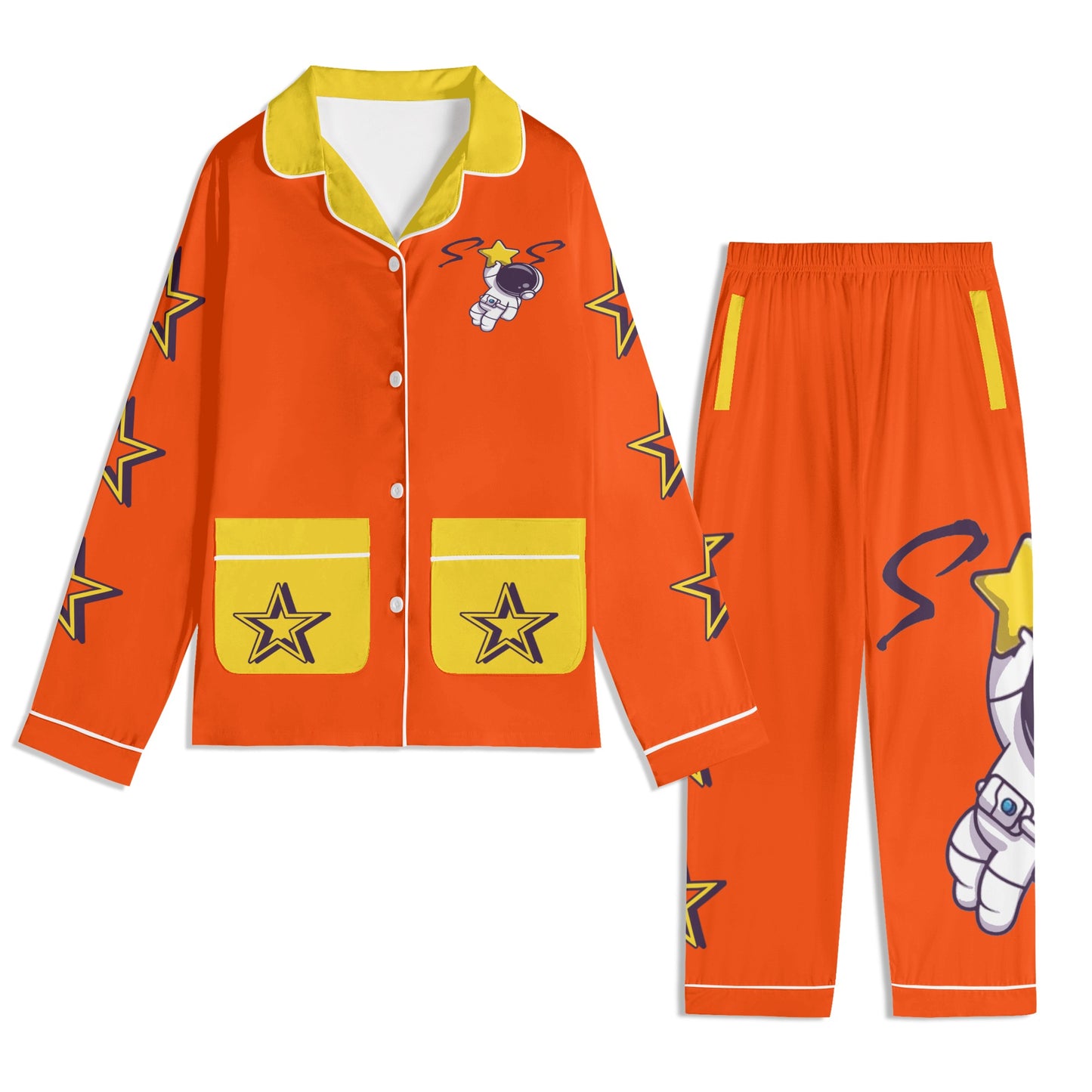 Space Man 23 Children DarkOrange/Gold Long Sleeve Nightwear Pajama Set