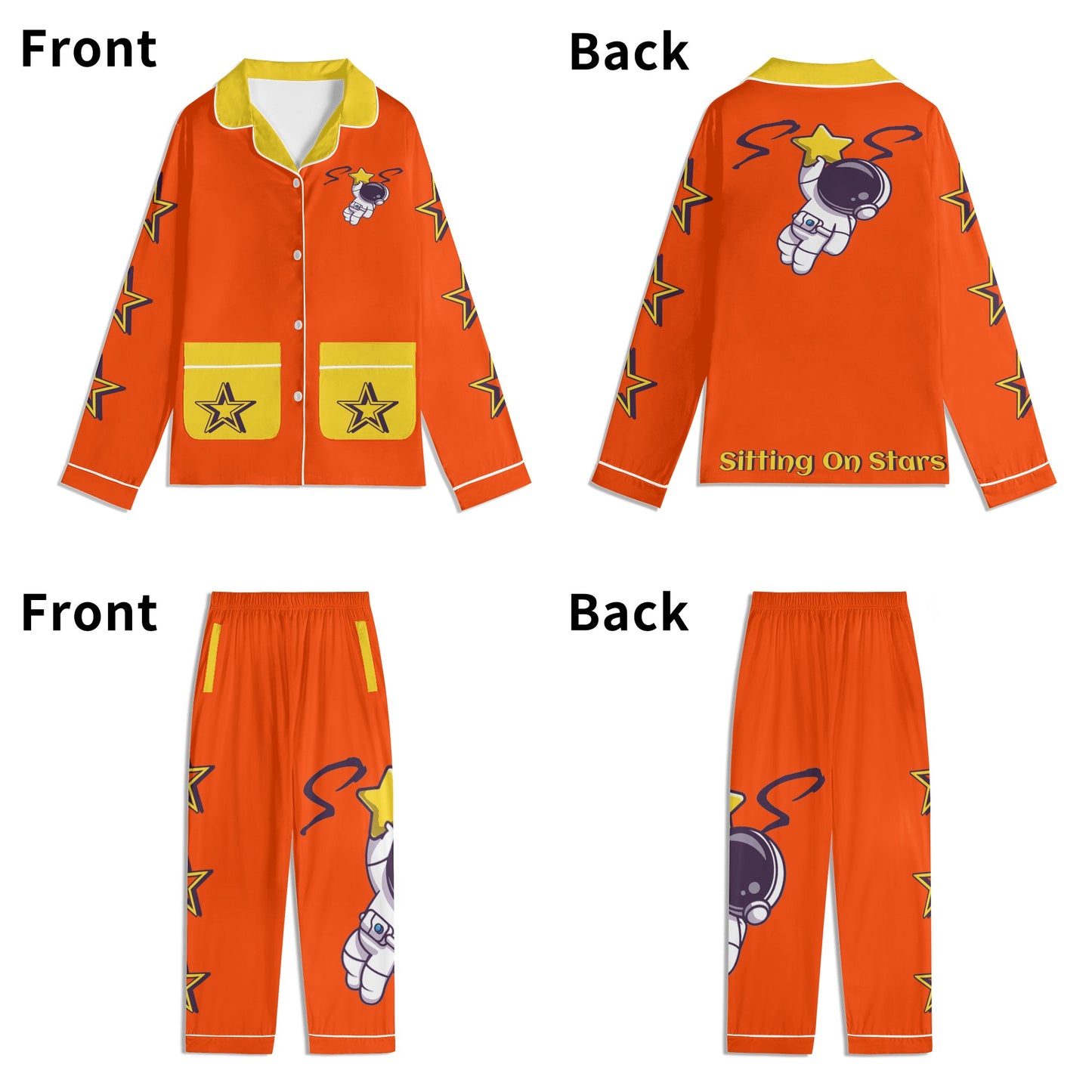 Space Man 23 Children DarkOrange/Gold Long Sleeve Nightwear Pajama Set