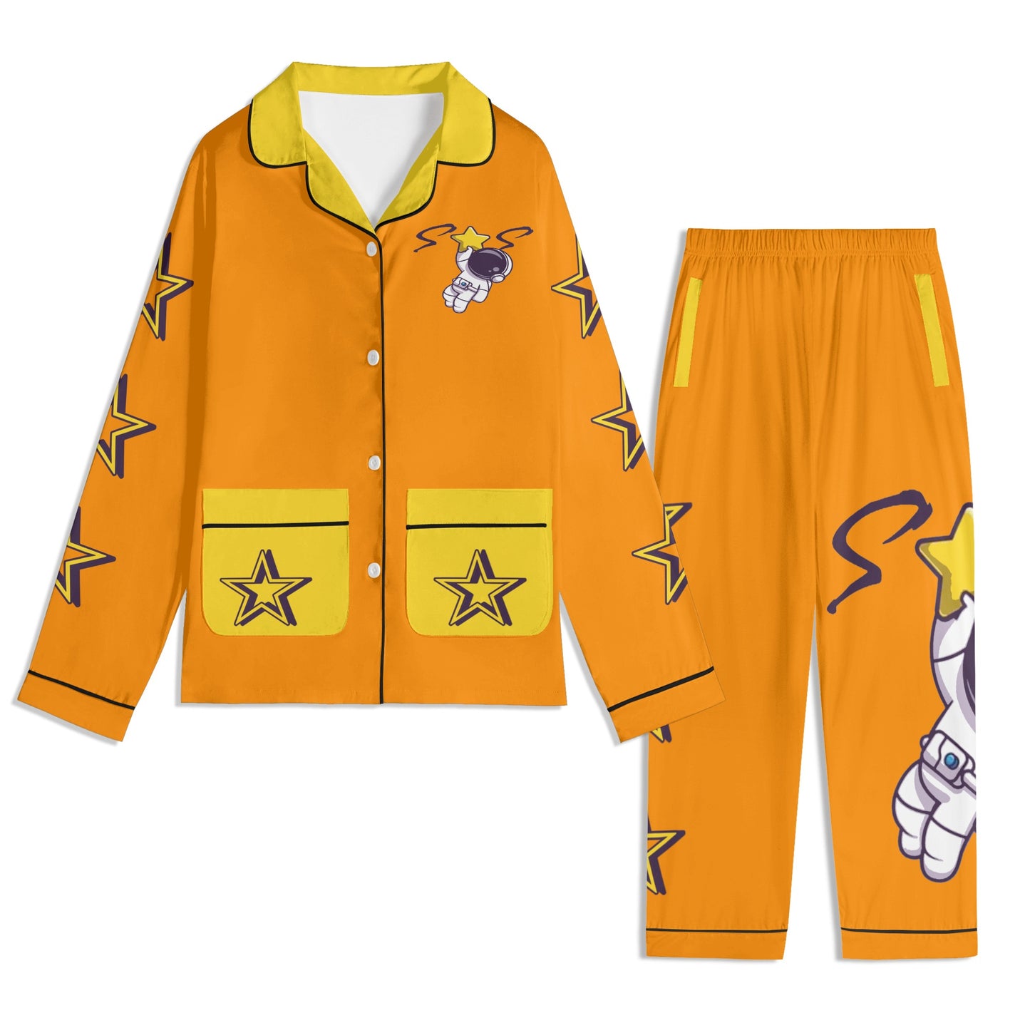 Space Man 23 Children Orange/Gold Long Sleeve Nightwear Pajama Set