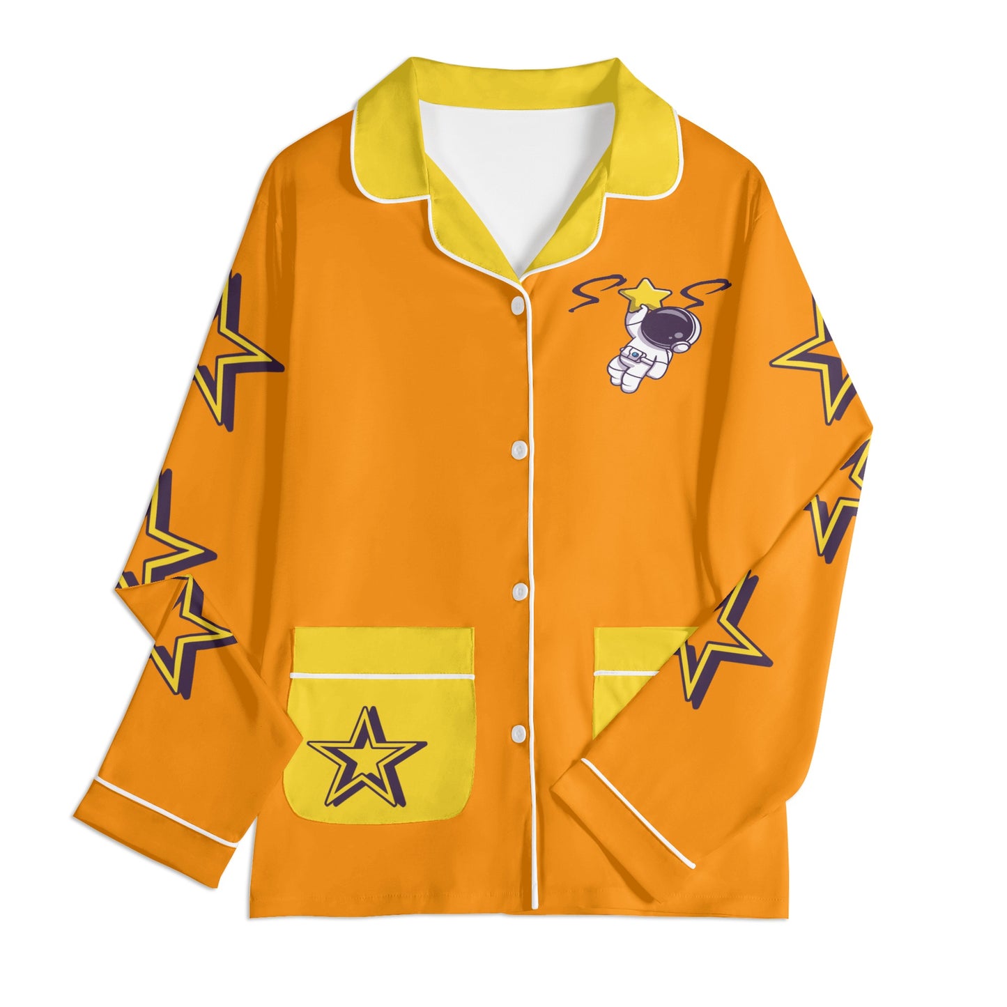 Space Man 23 Children Orange/Gold Long Sleeve Nightwear Pajama Set