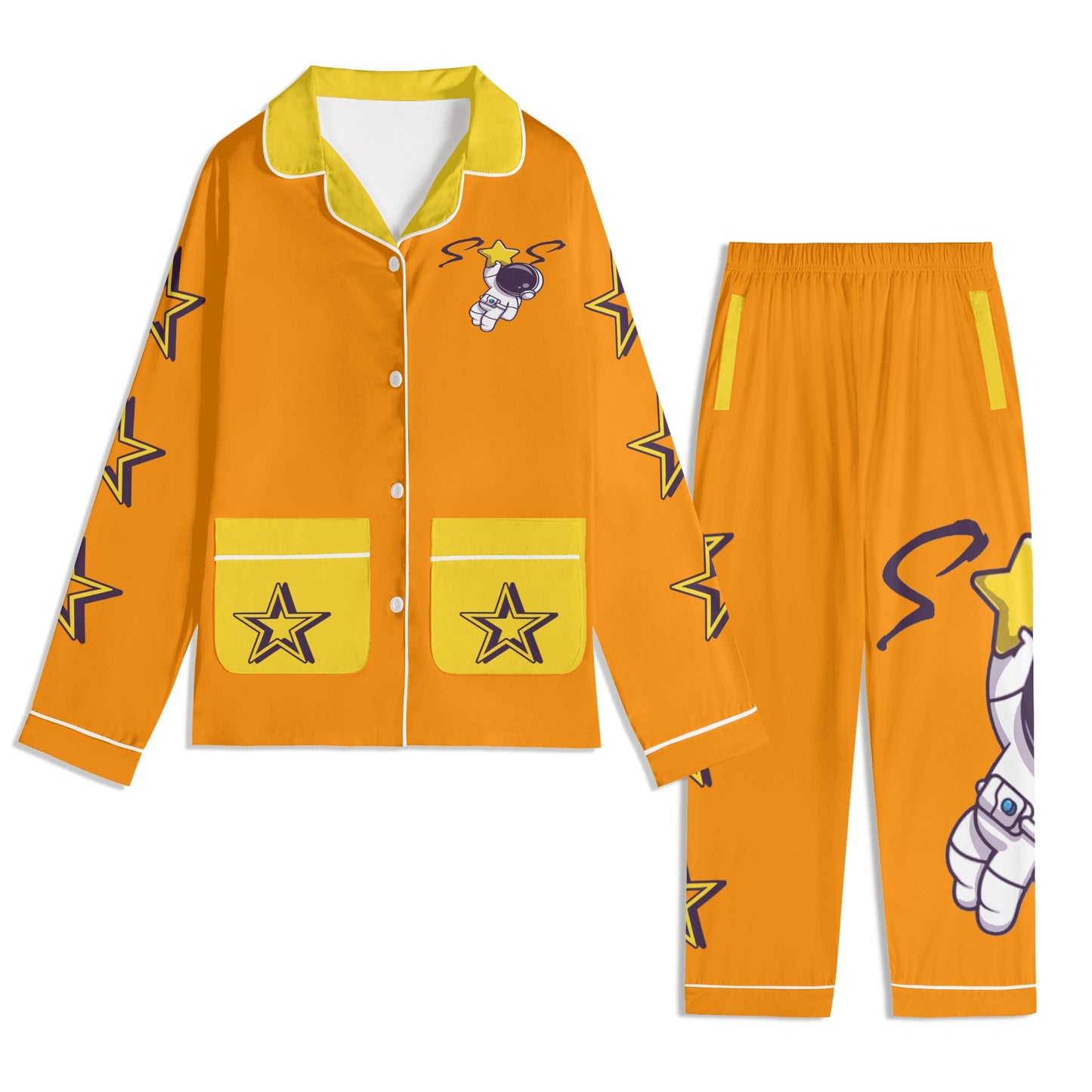 Space Man 23 Children Orange/Gold Long Sleeve Nightwear Pajama Set